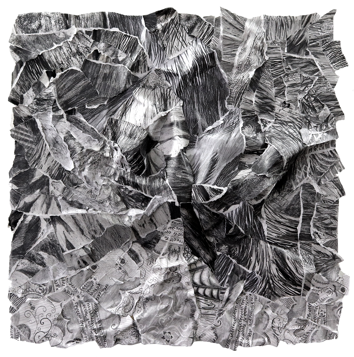 깊은언덕 세번째 샛길2, 2022, 종이에 흑연, 혼합재료, 콜라주, 52.8x51x3.6cm(최대크기)