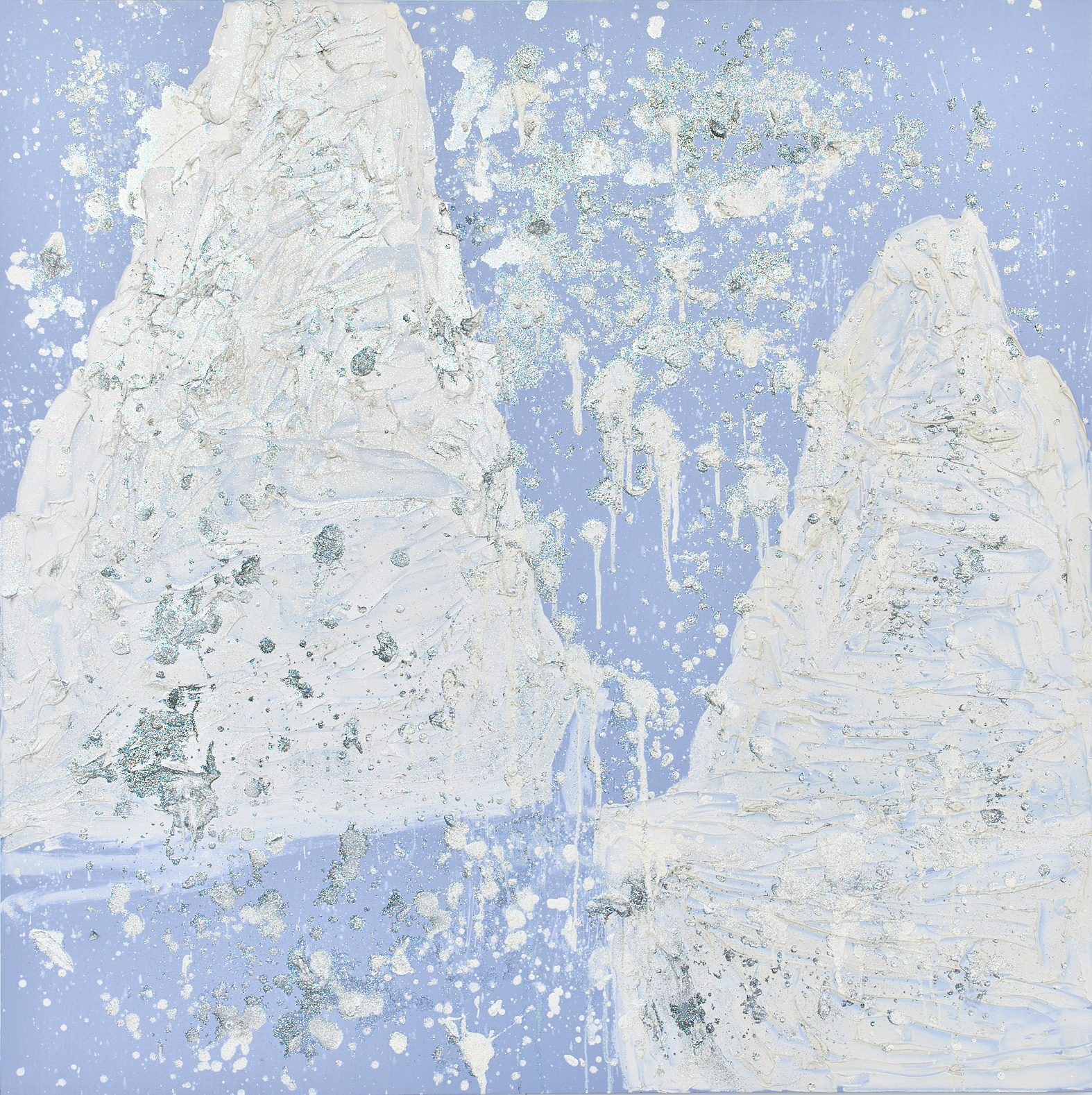 Ice Mountain, 2020, oil and acrylic on canvas with crystallina, 60 x 60 in