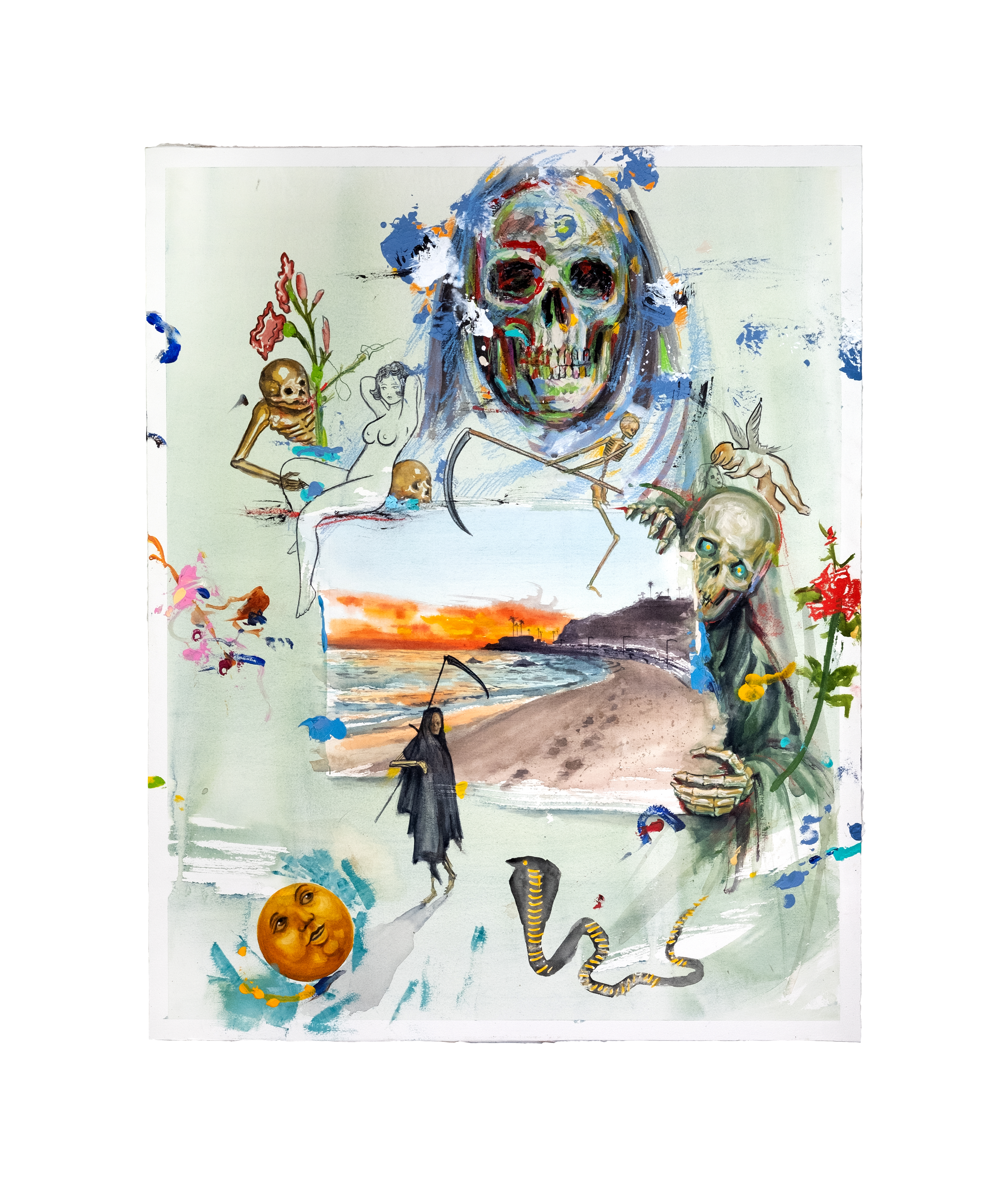 Dog Swallowing A Fish Hook,&nbsp;2020Watercolor, Acrylic, Charcoal, Colored Pencil and Pastel on Arches Paper Adhered to Wood Panel30 x 24 inches (76.2 x 60.9 cm) 🔴