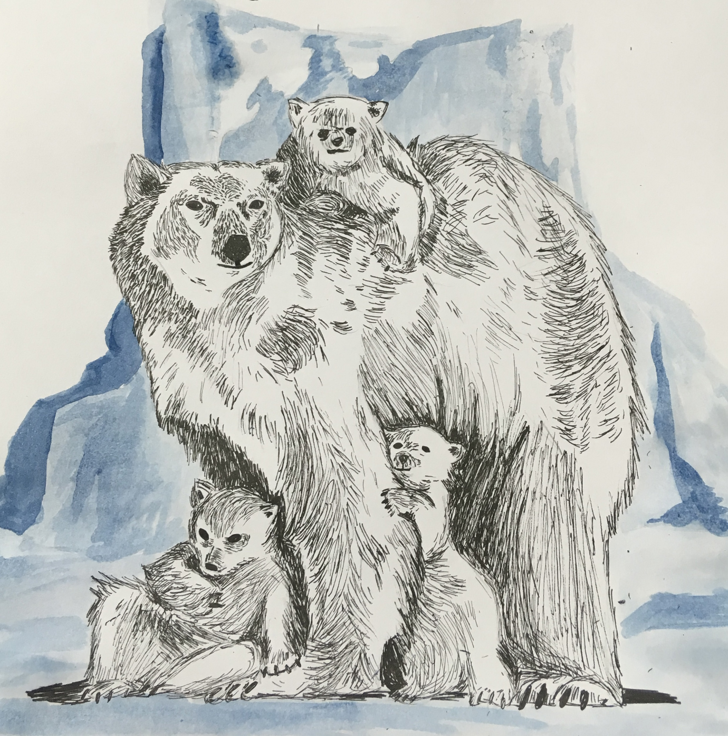 below zero, pen and watercolor on paper, 11x14, 2018