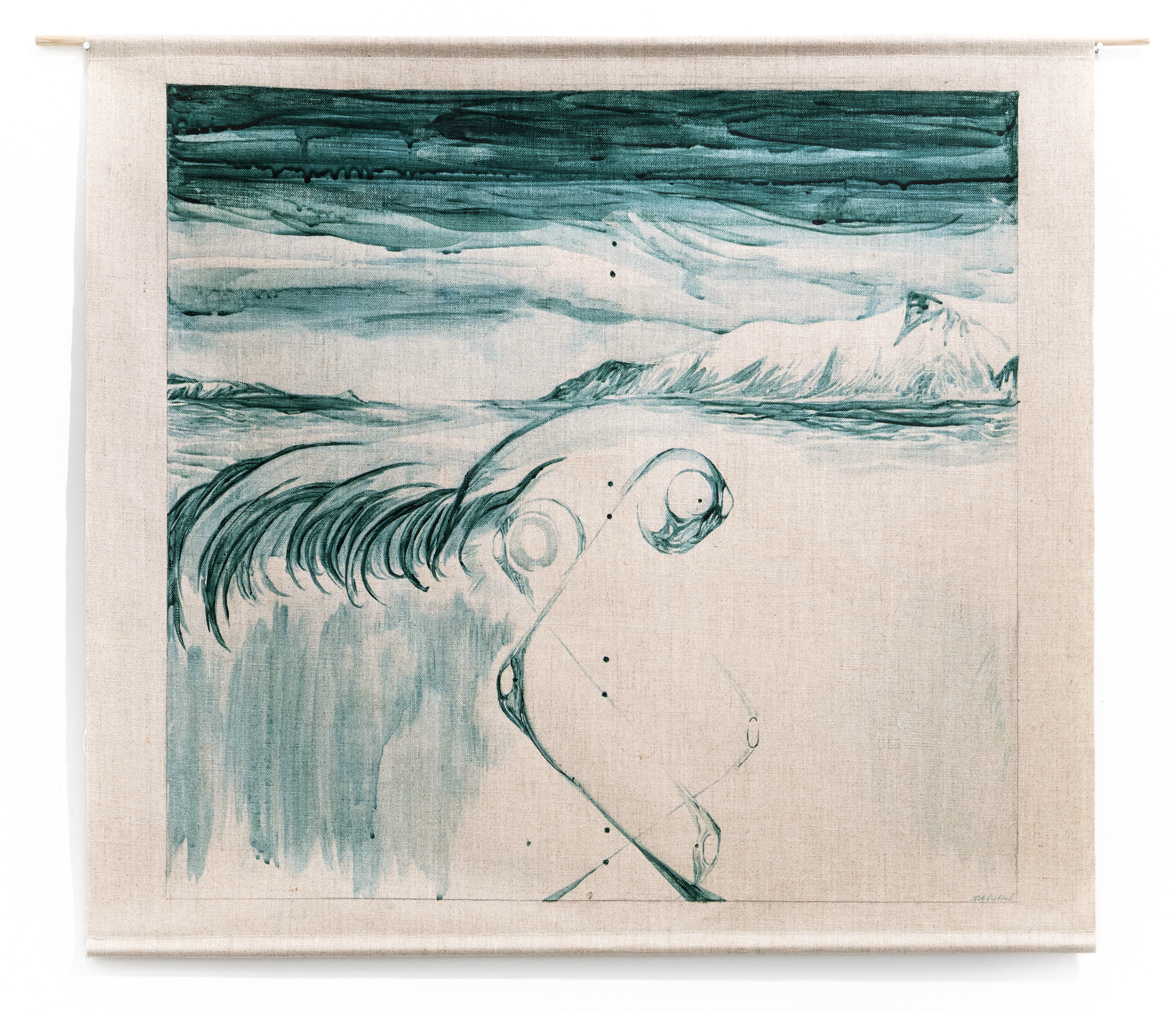 Observer 2, 2024, spirulina on linen, 25.5 x 25.5 in / 65 x 65 cm