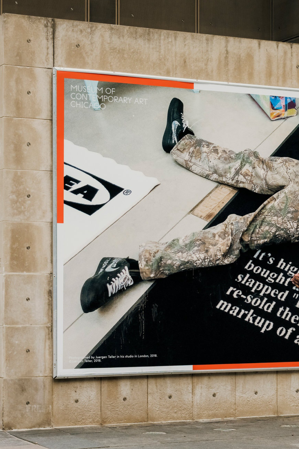 VIRGIL ABLOH: "FIGURES OF SPEECH", 2019. EXHIBITION IDENTITY.. Design Direction: Gabriel Melcher and Christine Zavesky; Design: MCA Design Team and Gabriel Melcher. Photo: New York Times.