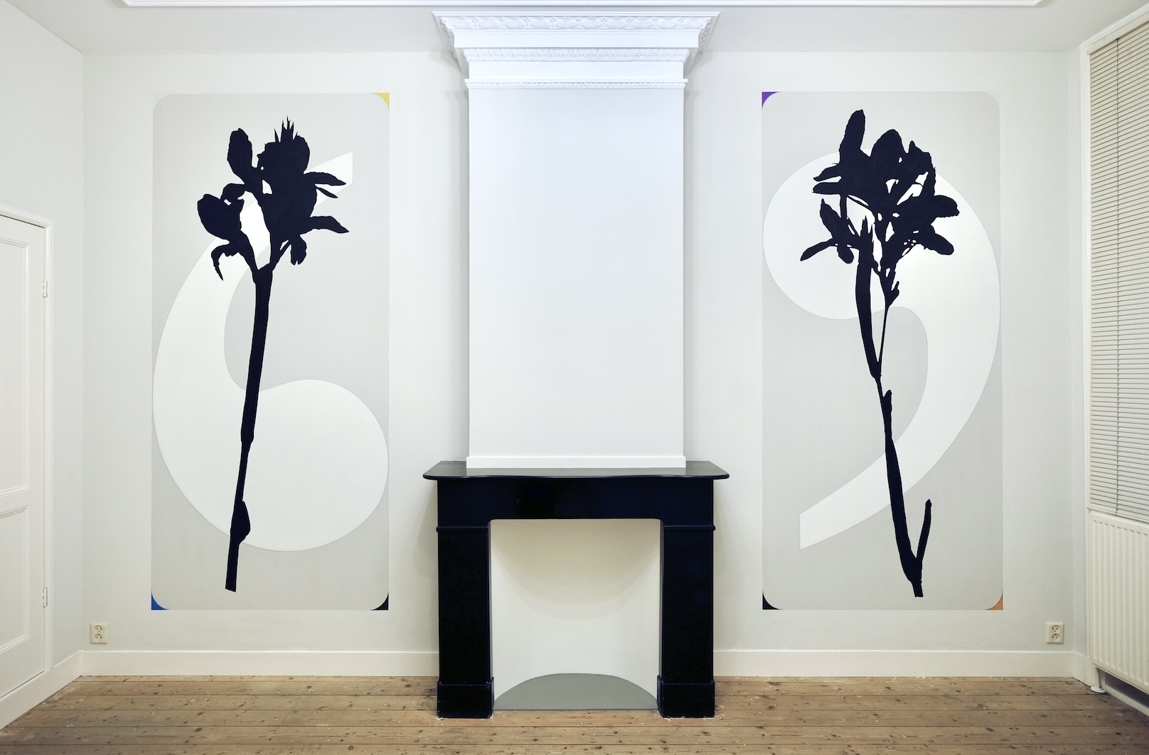 As ensembles go by, no. 3 ’On the interpretation of what’s been said and S 1502-Y’, 2024, acrylic and pencil on wall, each 250 x 115 cm.