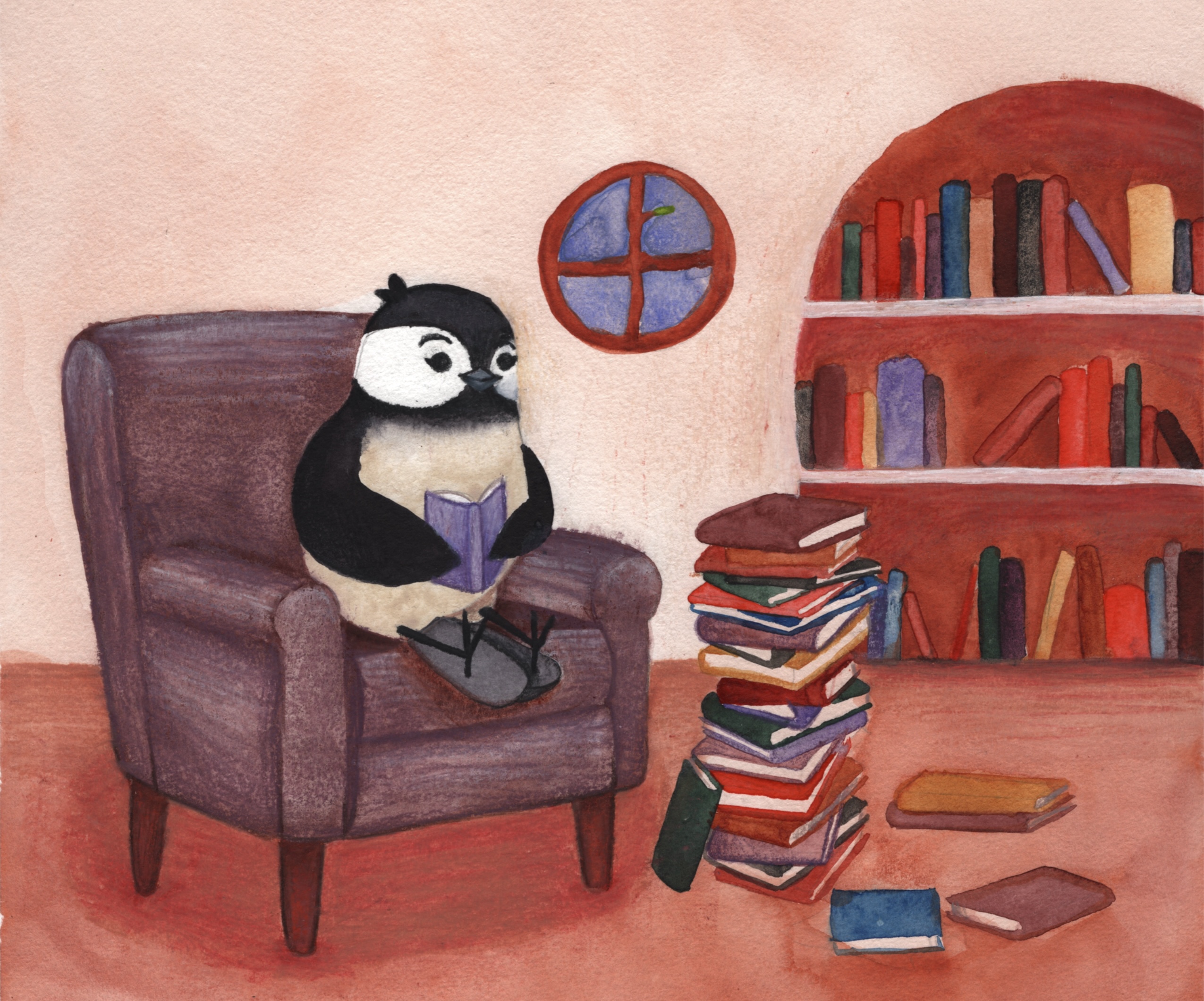 ReadingWatercolor and colored pencil, Dimensions vary, 2023