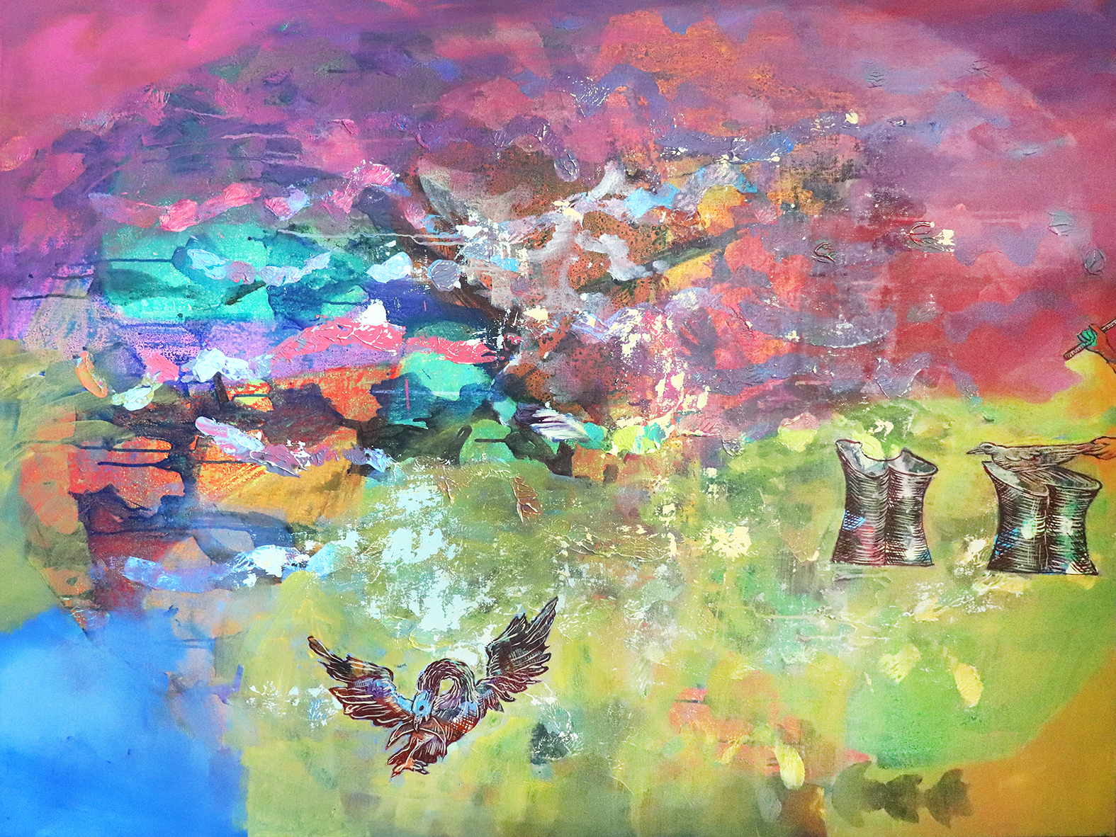 An egg-laying tree_Oil, Oilstick, Watercolor on Linen _97x130.3cm_2023