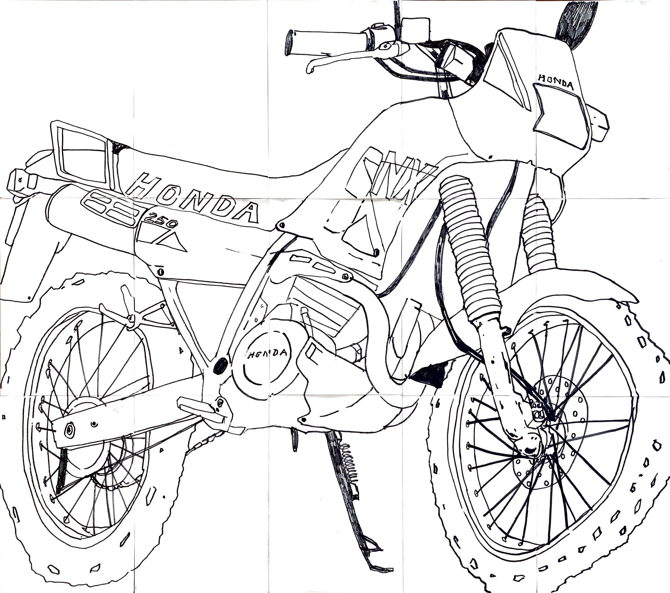 Honda NX 250 / Edding on 15 sheets of A5 paper / 63cm x 74cm / 2025