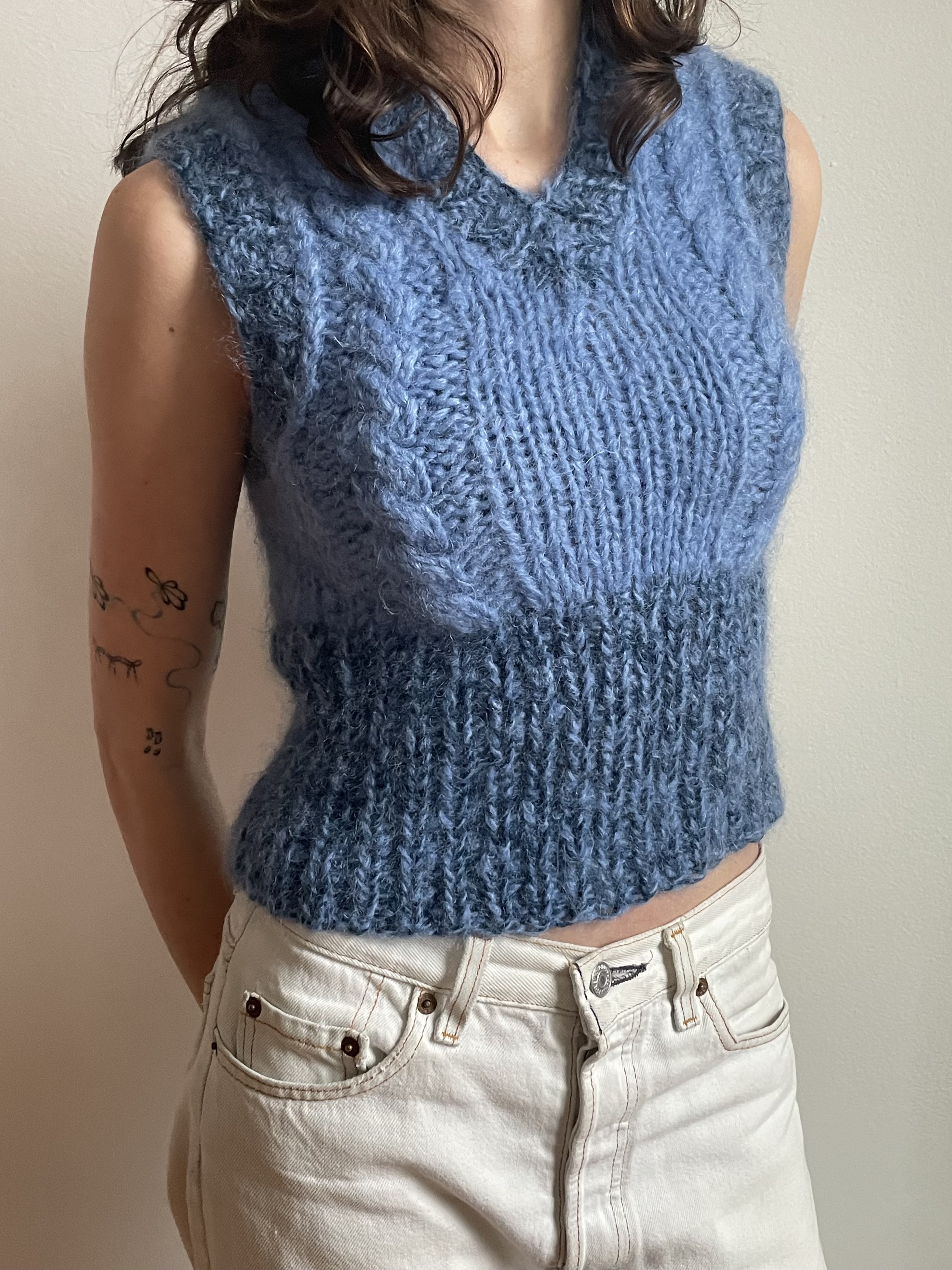 Mohair Cropped Cable Vest - Hand Knit