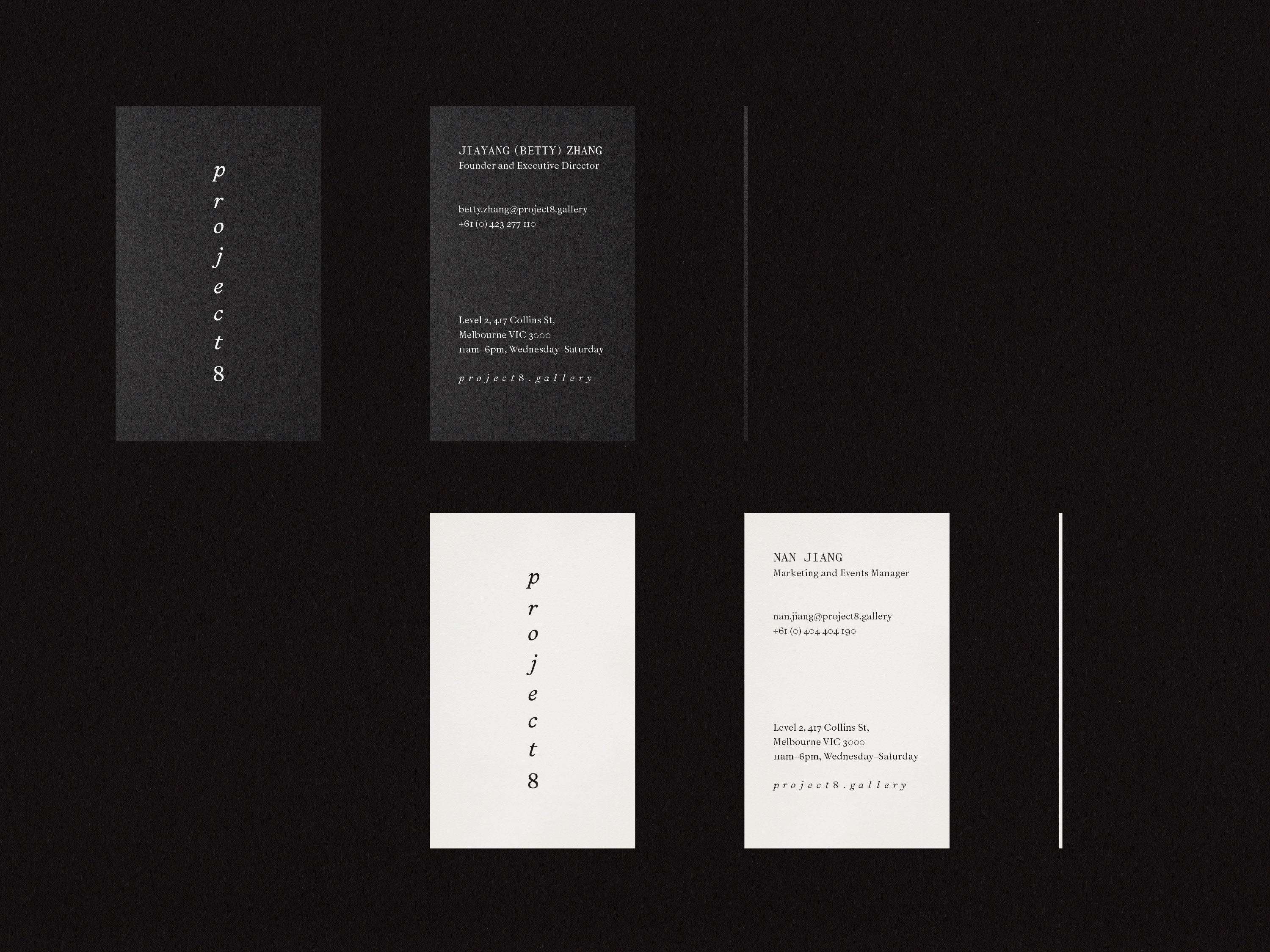 Visual Identity and collateral for Project 8 Gallery, 2022. 