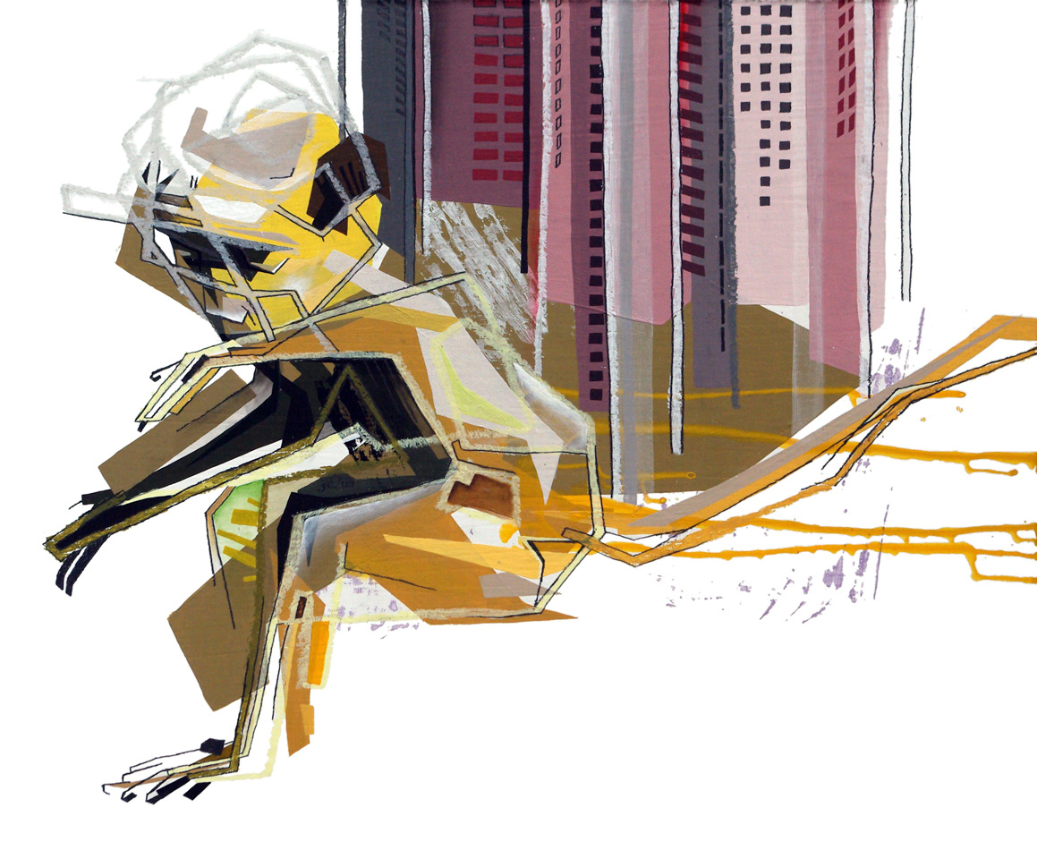 STEHT WAS DA SO KAUM  ·  acrylic, crayon, pencil on wood  ·  45 x 55 cm