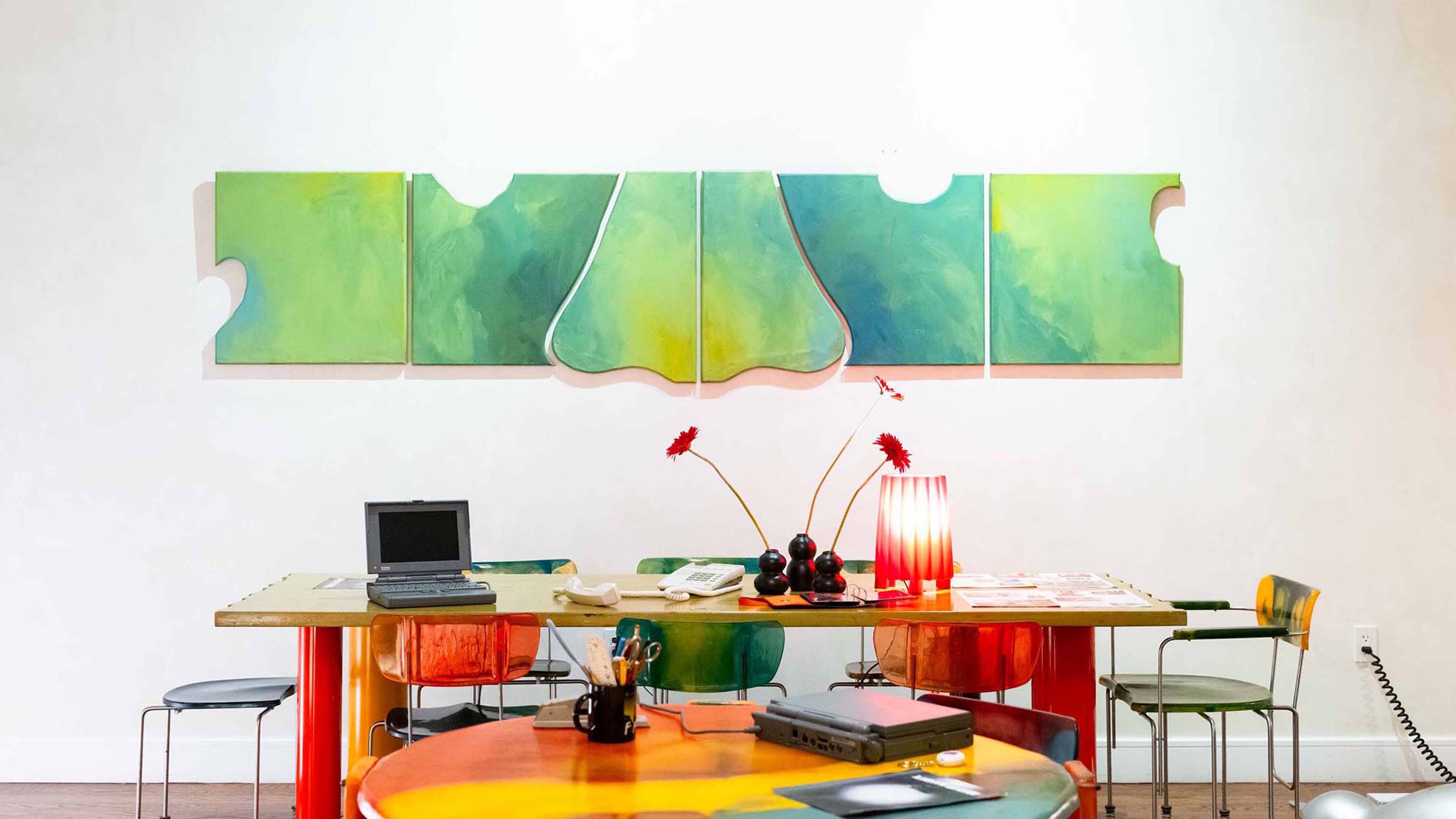 Gaetano Pesce, 1994 tbwa/chiat/day, prototype face credenza in the exhibition by Sweeterfat, Work/life Imbalance