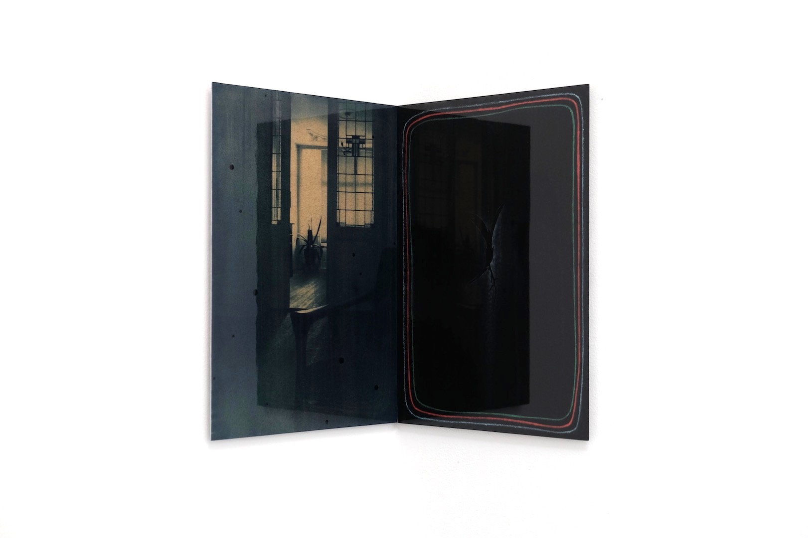 Untitled 2016, cyanotype, color pencil and epoxy resin on paper/aluminium, 27 x 40 cm