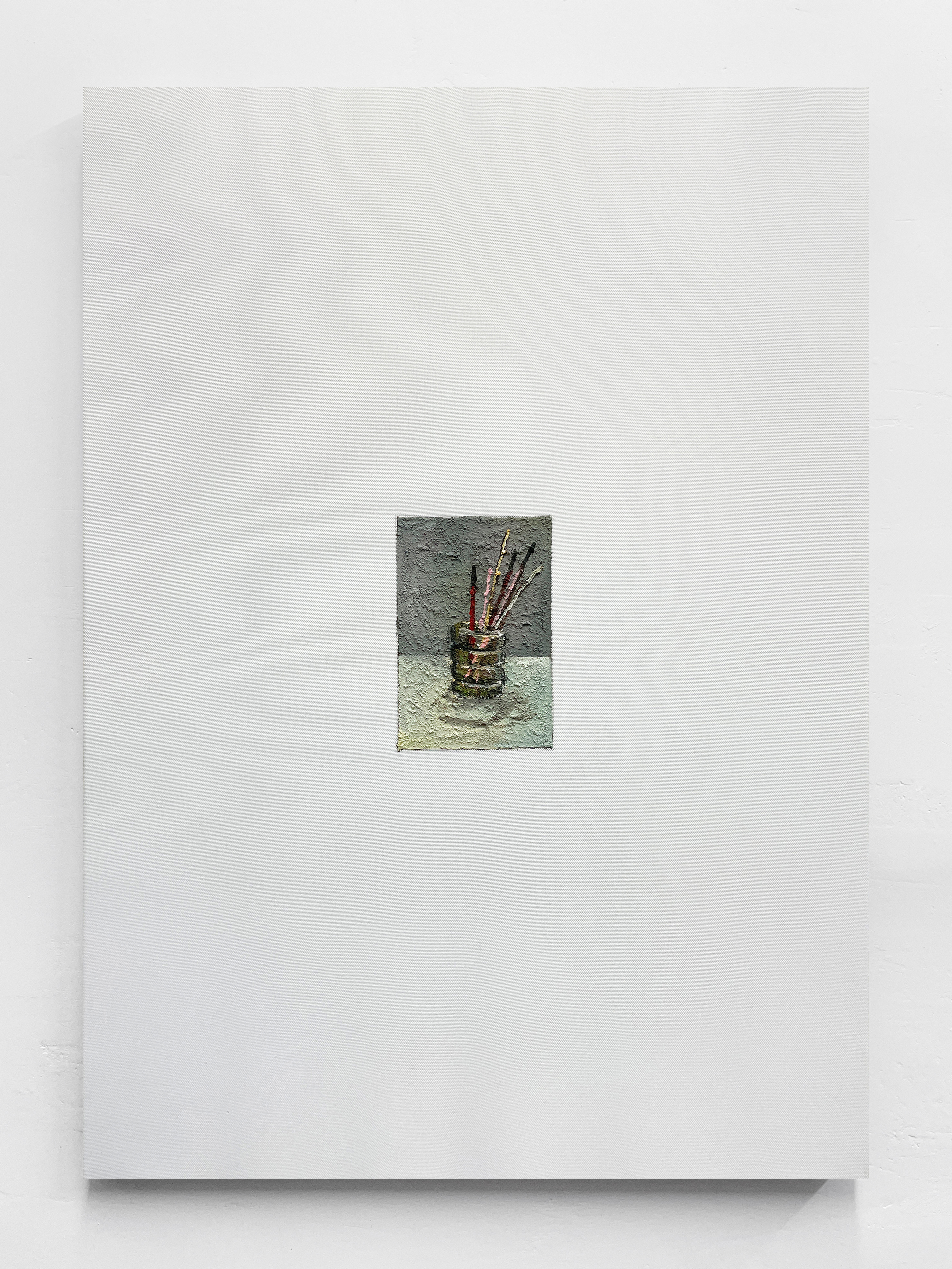 Brushes in a JarSoil, sand, dust, acrylic, oil on nylon, 65x45 cm, 2024