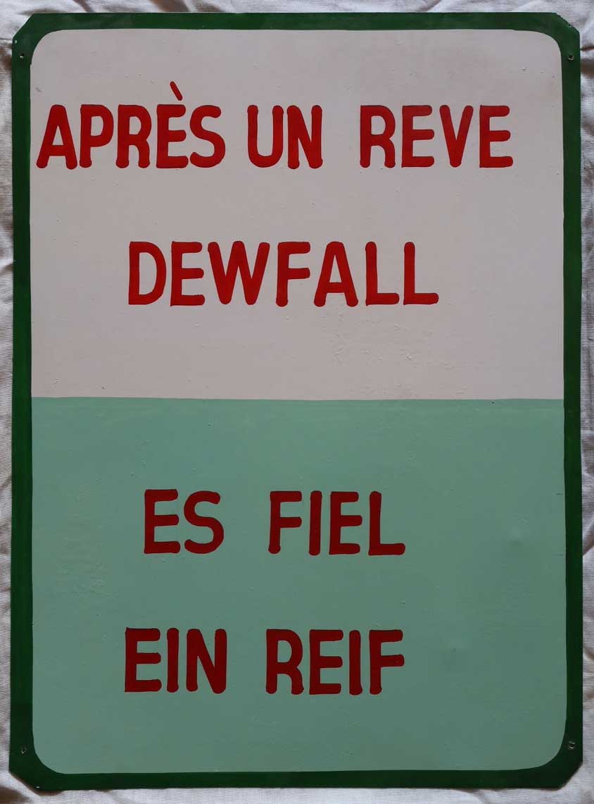 Valentin Hauri, Untitled, 2003, Enamel on metal plate, 15x12 inches, painted on commission by signboard artists in Bangalore. Permanent Collection of Wenzel A. Haller