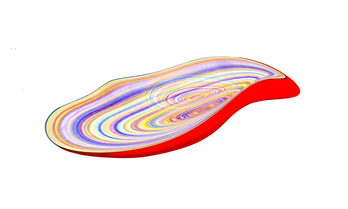 DESSIN SPACEMAKER Forme 2 – 2023. 42 x 68 cm. Travail digital imprimé d’après dessin crayon, et encollé sur support semi-rigide découpé. Matrice pour la peinture collage SpaceMaker 4 Après la pluie