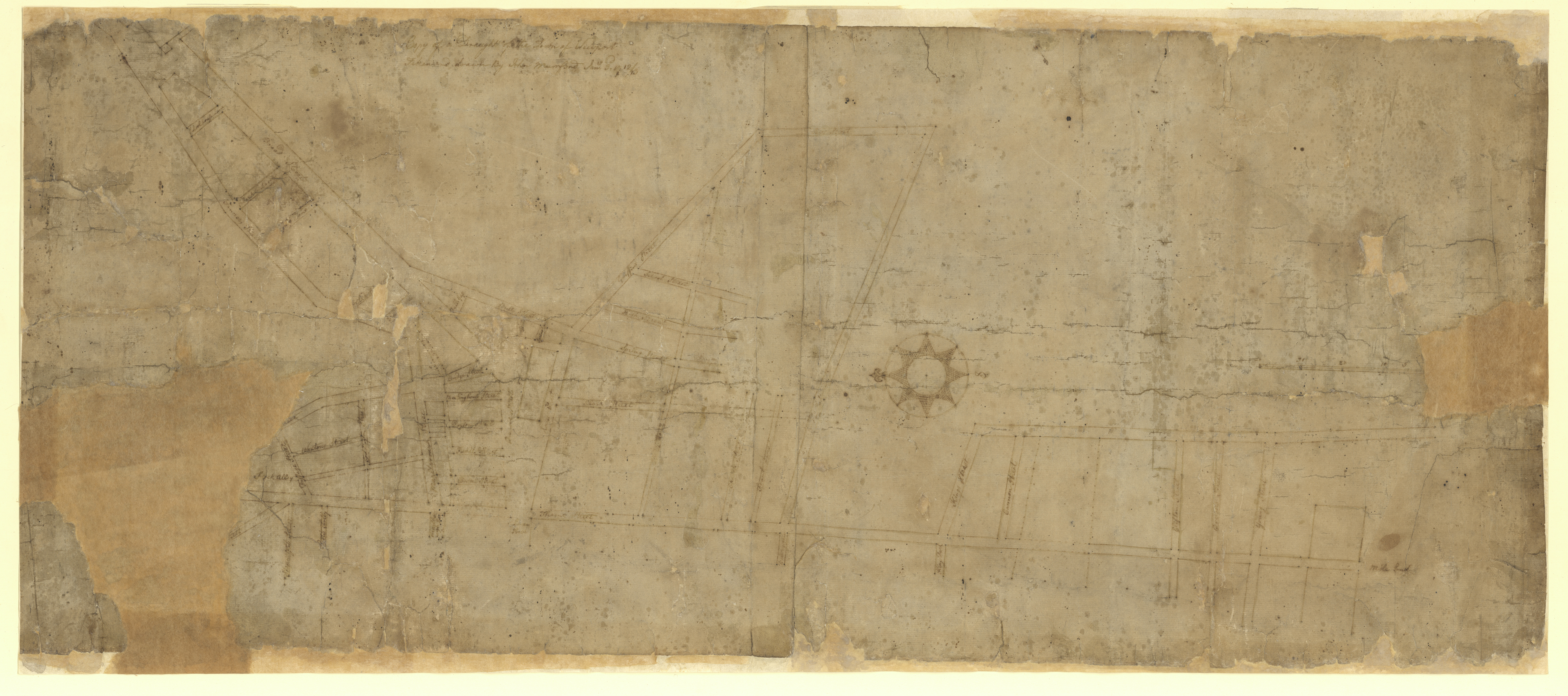1712Handwritten map of the town of Newport, drawn by John Mumford, 1712 (Newport Historical Society, 2006.8)