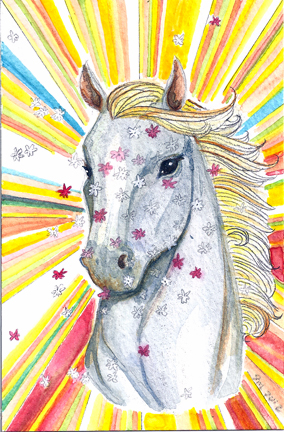 Flower Horse. 6" x 4" watercolor. 2012.