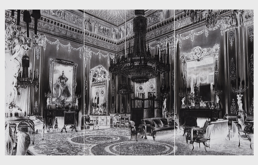 The seeds of decadence, 2017. Charcoal on Paper, 84 x 180 inches.