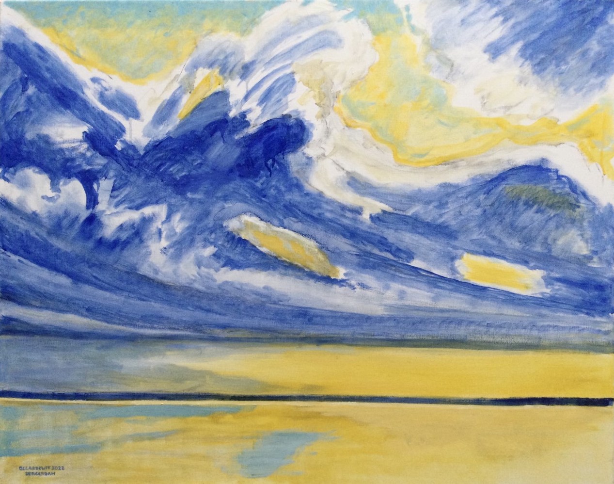 Durgerdam, uitzicht op IJburg bij avondlicht - 2022 -  oil 73x92 cm