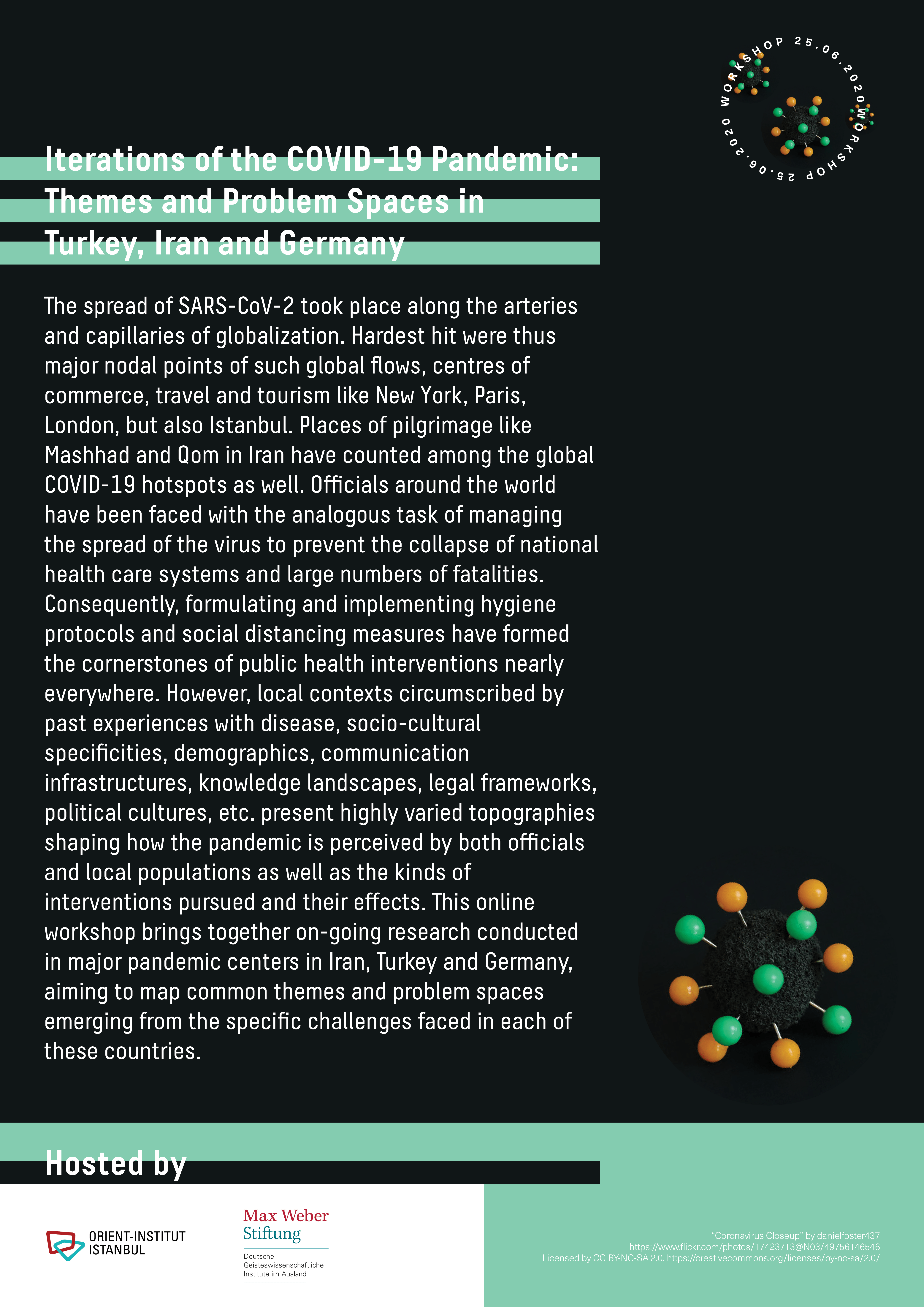 Poster for the workshop "Iterations of the COVID-19 Pandemic: Themes and Problem Spaces in Turkey, Iran and Germany".