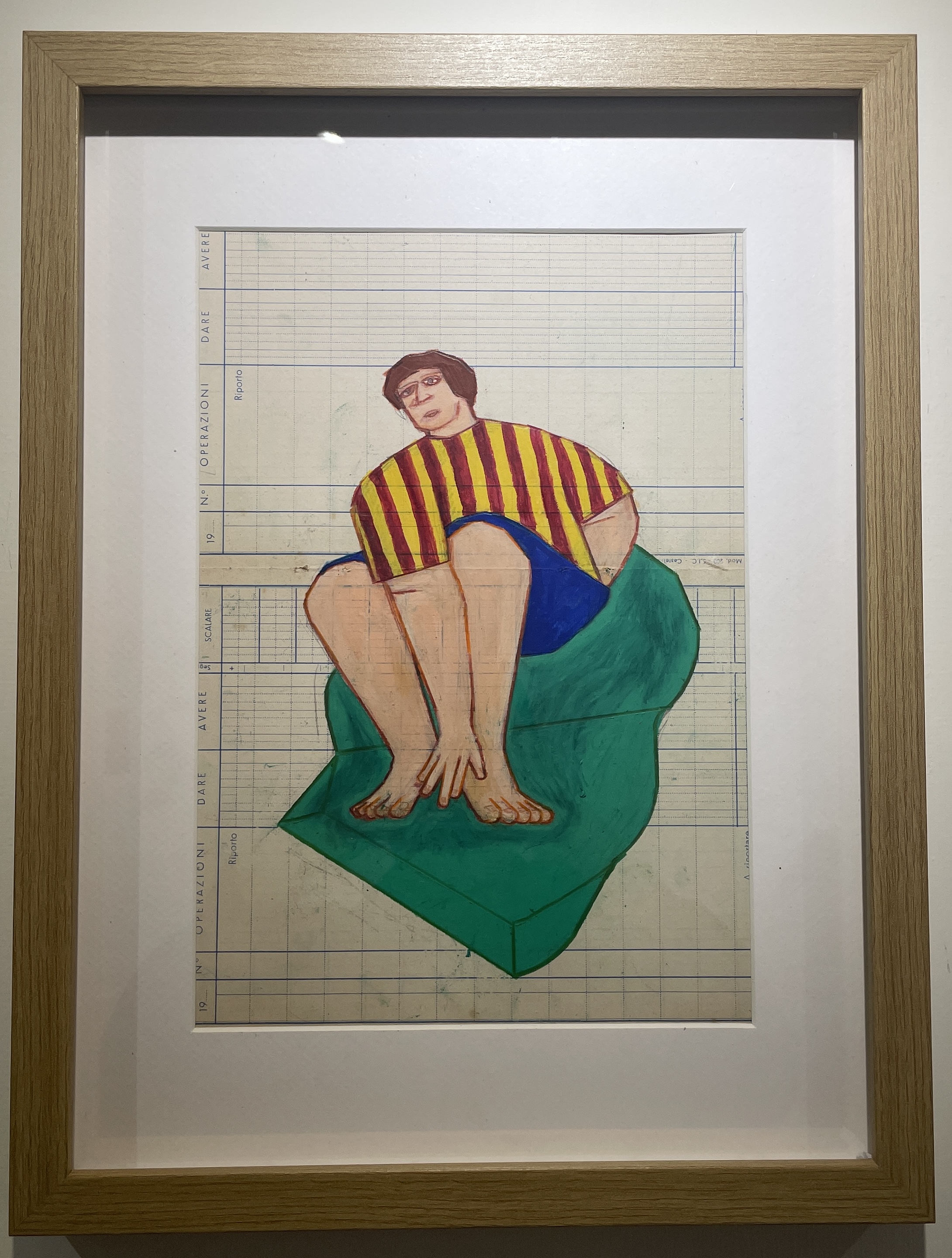 Crouching Figure, Watercolour and Colour Pencil