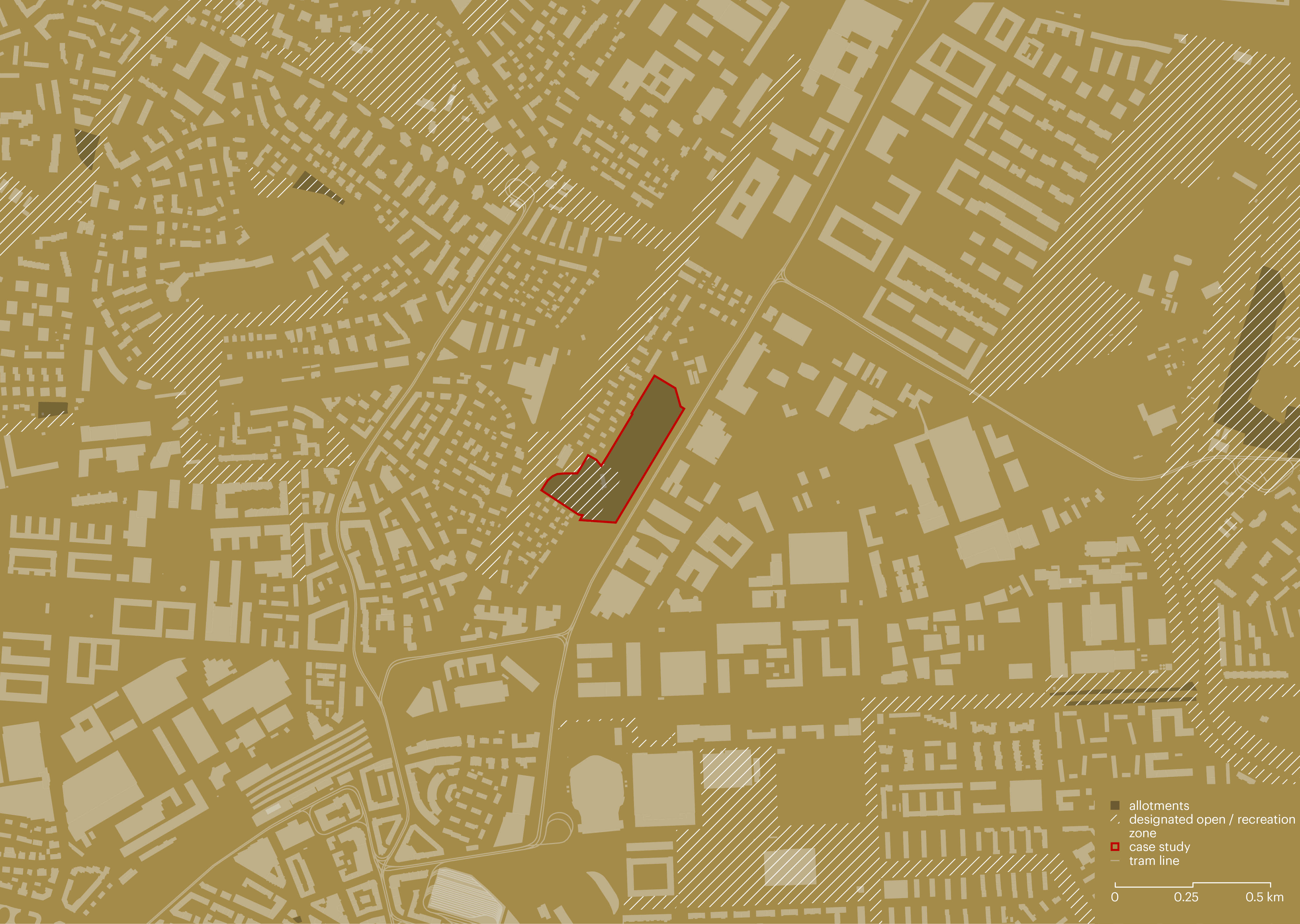 Location of the allotment garden, Zurich. Allotment gardens as placeholders for future construction.