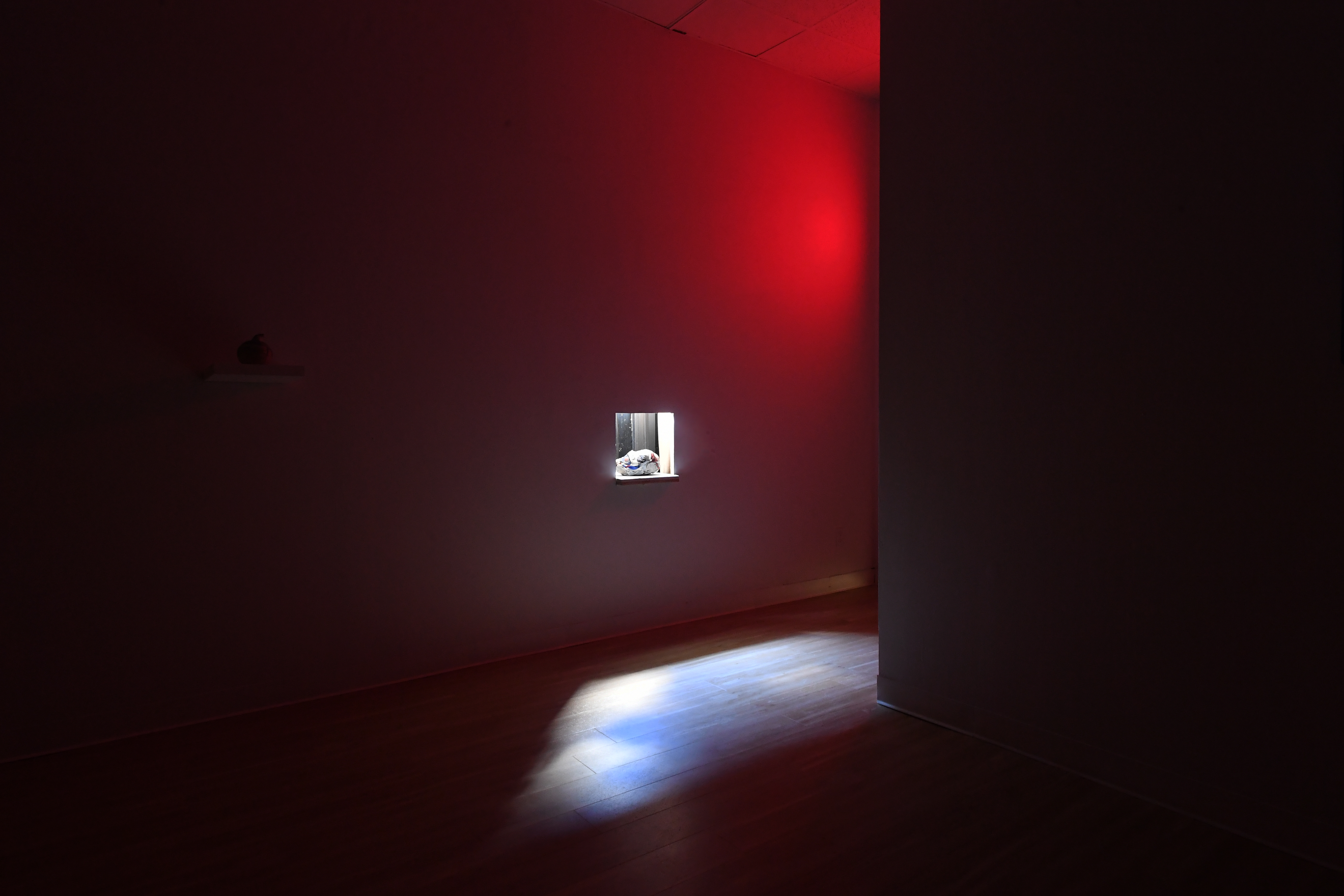 Alex HaydenWindow Excavation, 2019Architectural Intervention14 x 14 inchesCourtesy of the artistAlex Hayden15555,00, 201950th anniversary space suit hoodieresin Dimensions variableCourtesy of the artistPhoto: Jad Nammour
