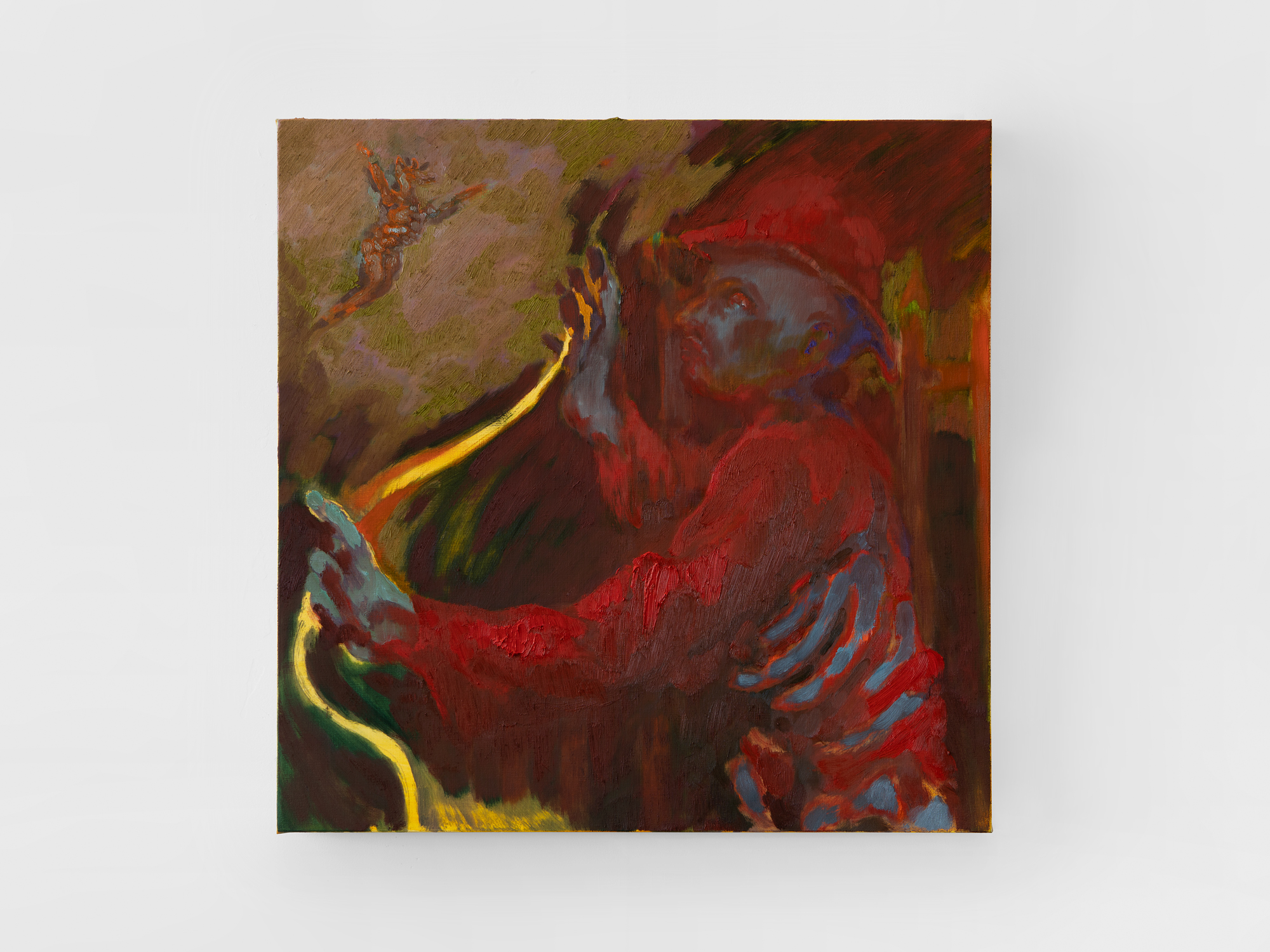 Inzinyokanyoka Receives the Stigmata, 2022, oil on linen, 30 x 30 in
