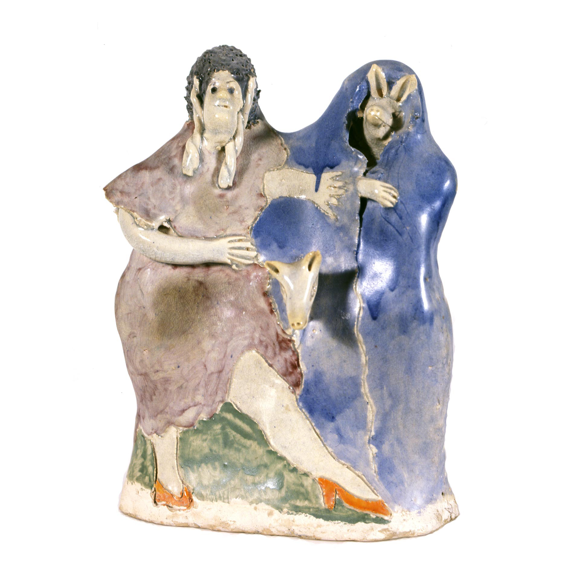 Two figures in pink and blue, c1968Glazed ceramic stonewareHeight 21cm