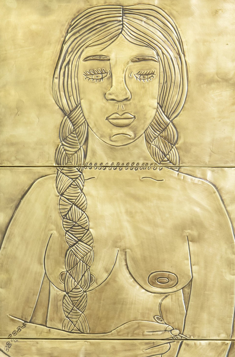 "Zurcido Espiritual", brass, 57" x 17", 2021