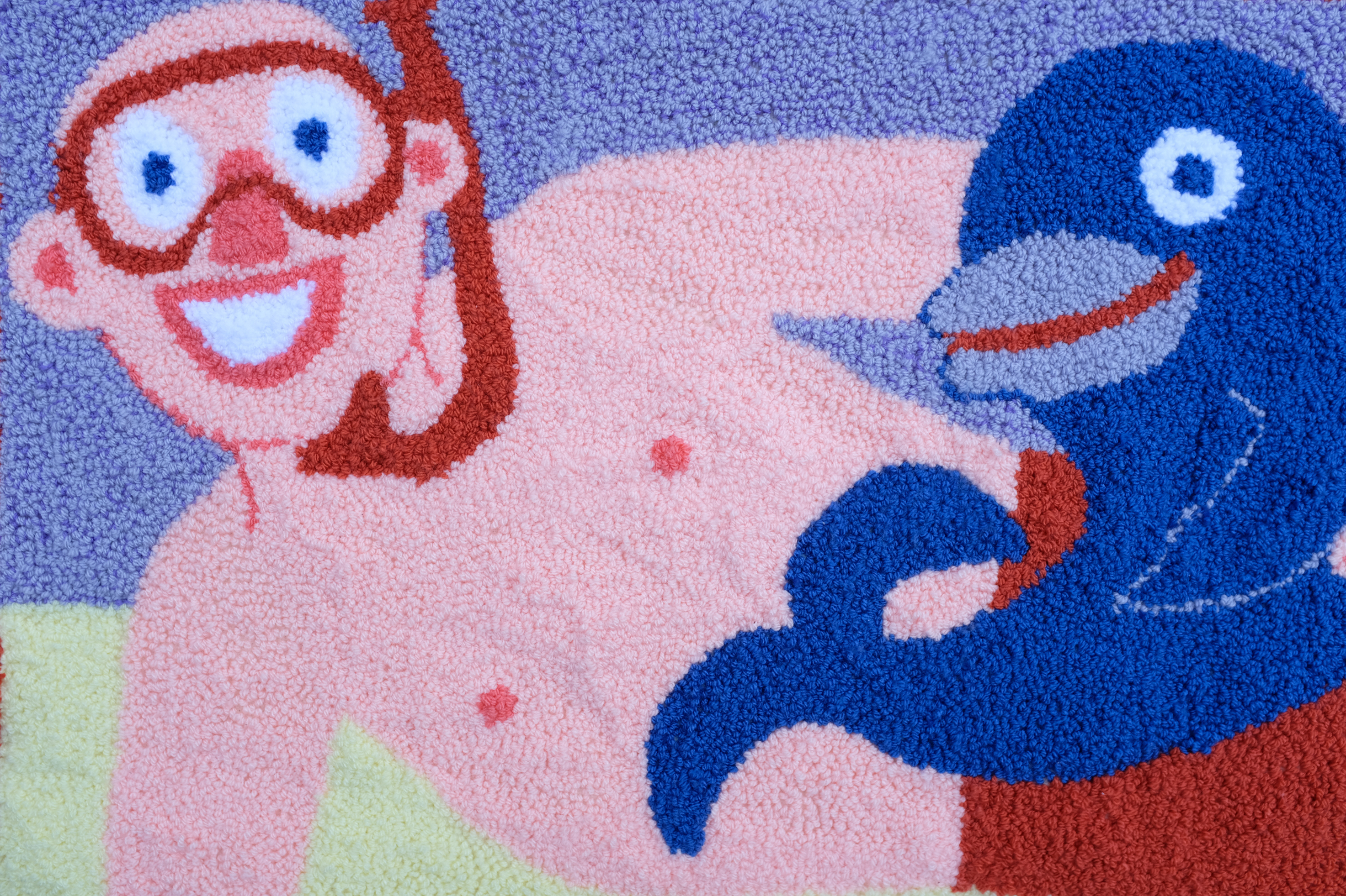 Delfin und Taucher (2021) Hand knotted wall hanging, 49 x 135 cm