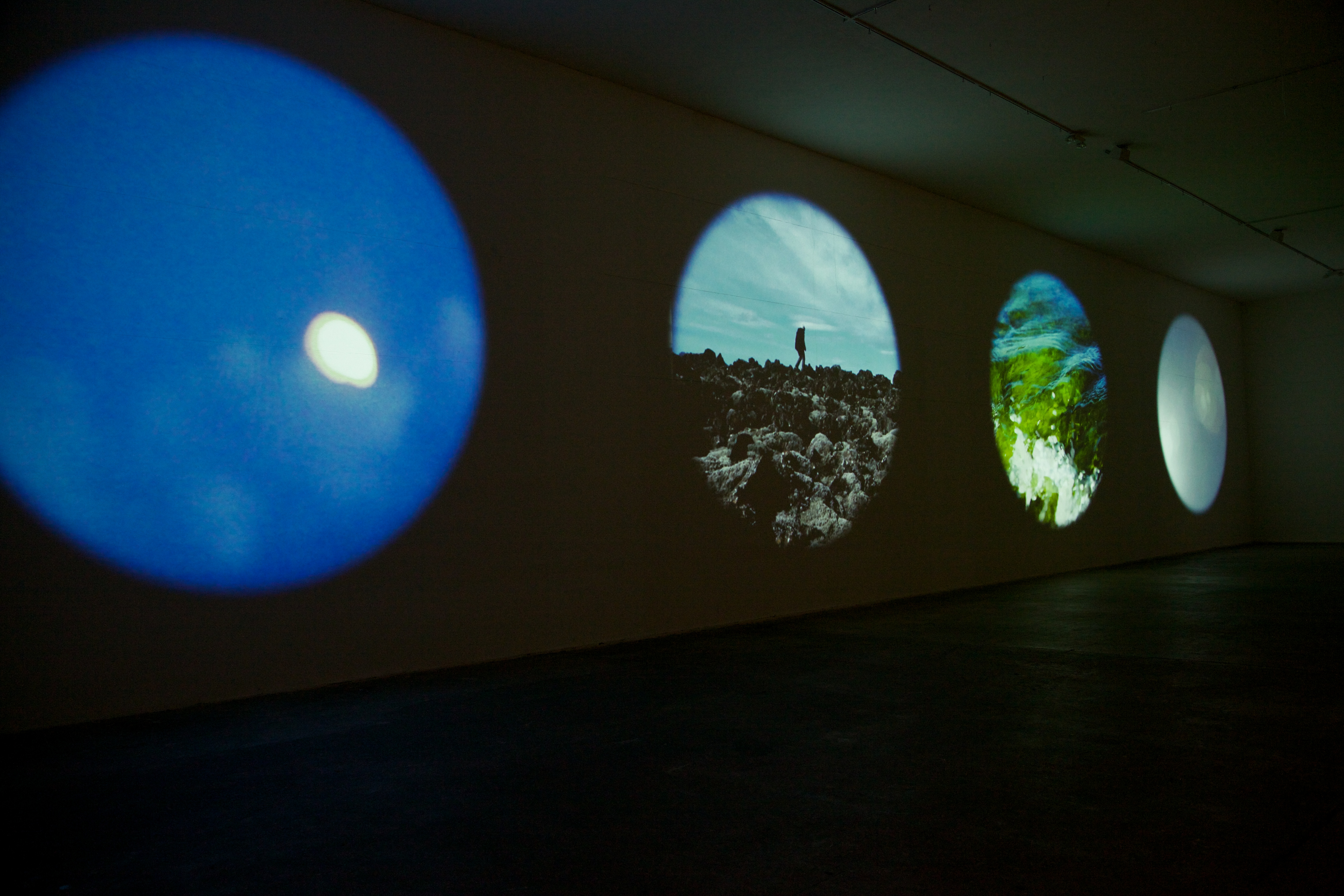 CircumSolar, Migration 1, 2013. Four channel video installation. 100 × 30 ft. 26:20 minutes (loop). Installation view: Due North / í Nor∂ur, Icebox Project Space.