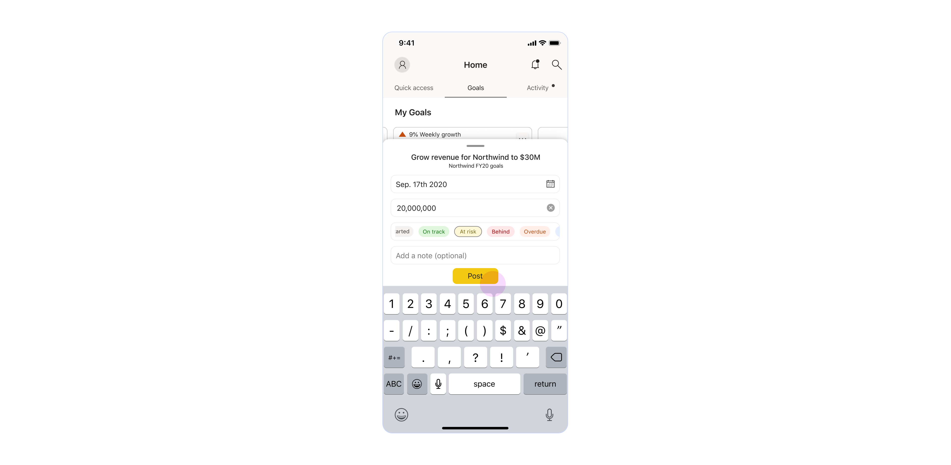 User confirms the new check-in and posts it.