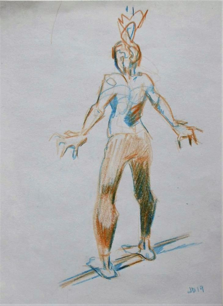 Walking the Line, coloured pencil on paper, 32 x 23.5cm framed, £300