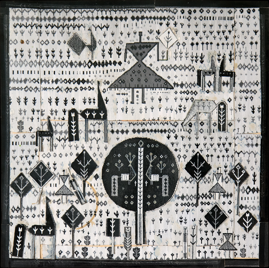 Design for handmade carpet. Collage on cardboard. 1970's