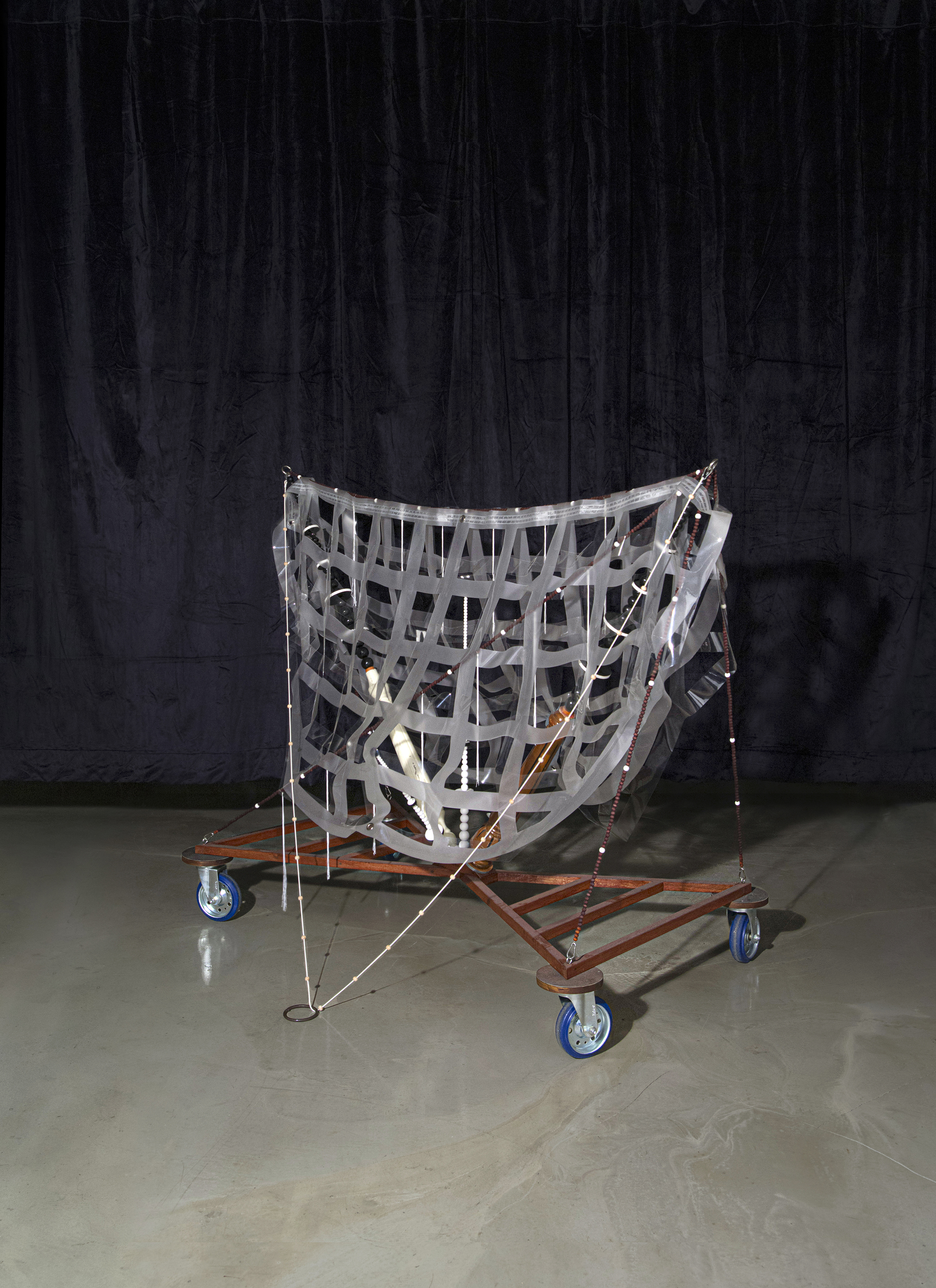 Skin_Layer / Collected objects, wood, marvel, lace, plastic vinyl, wheels, bell, 156*95*143(H)cm, 2022