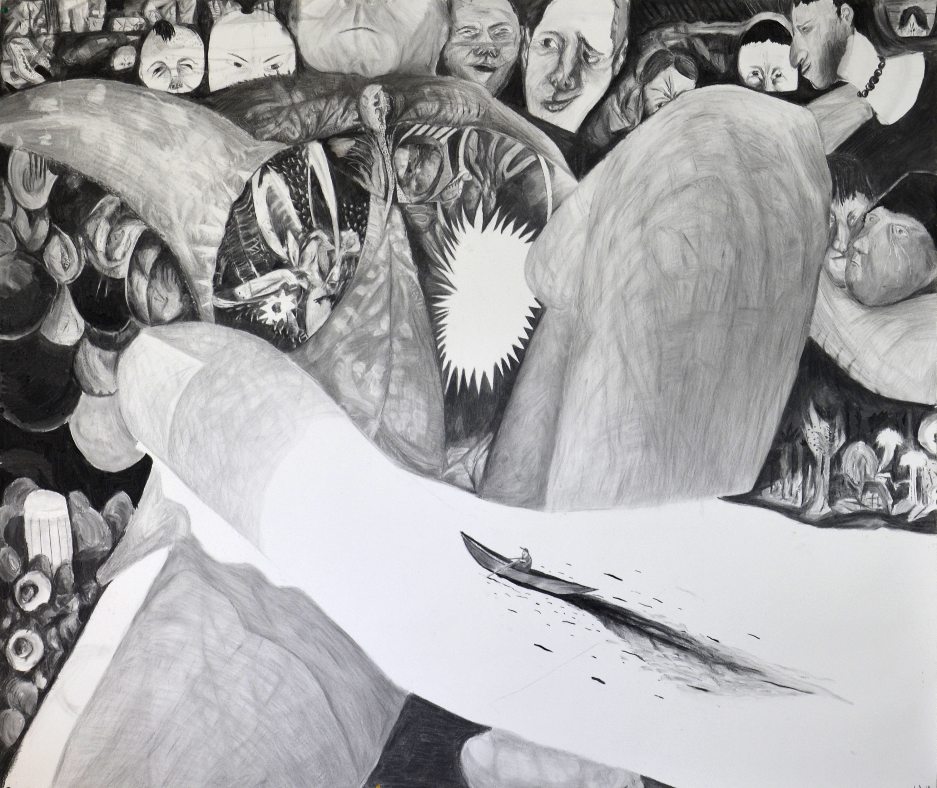 "The Prettiest Flower", 2023. Charcoal on paper, 150 x 180 cm