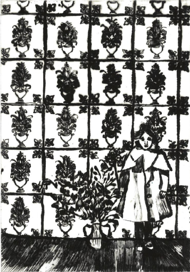 L'écolier,2016,gravure pointe sèche,30x21cm