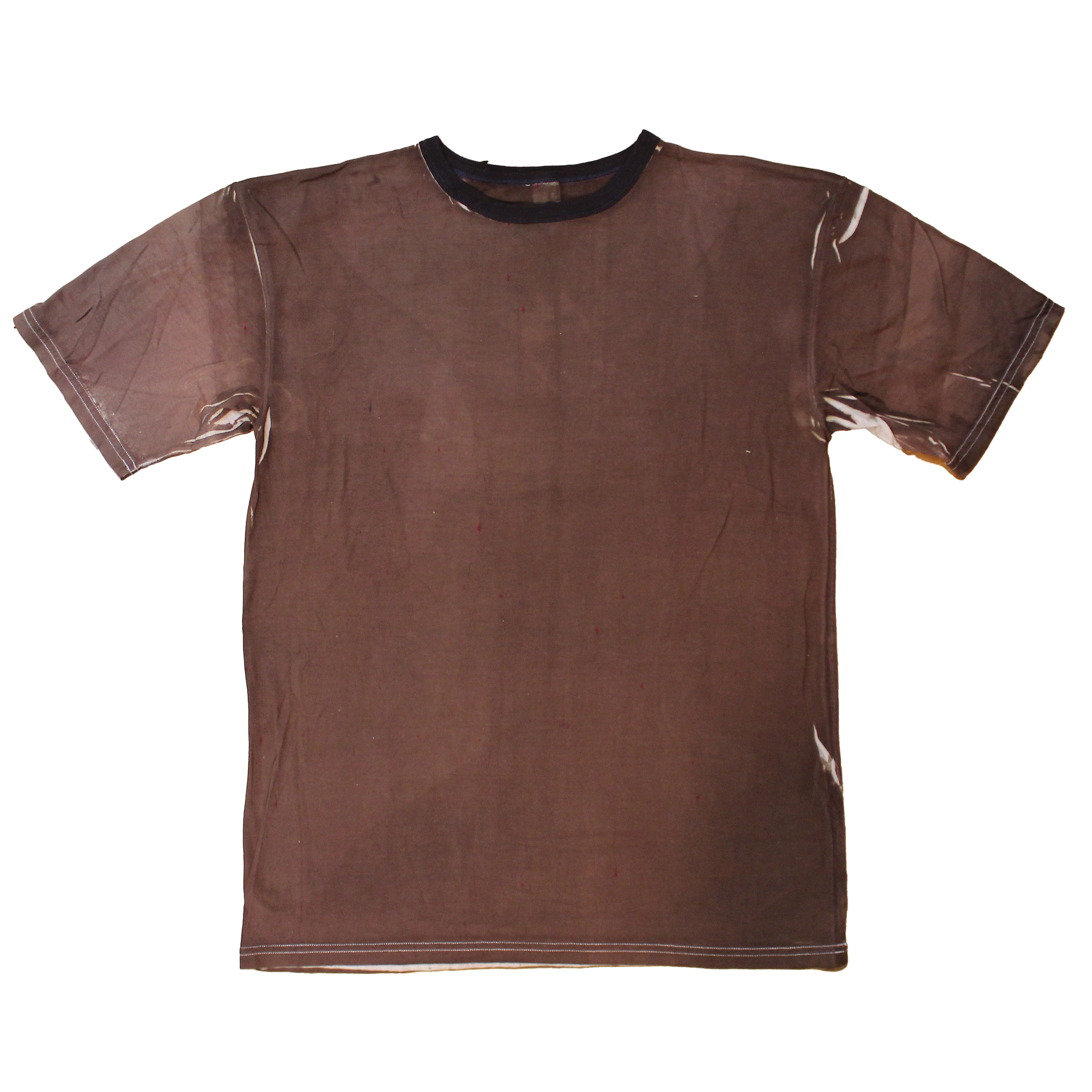 reclaimed vintage deadstock 70s ringer tee allover printed with dye. creases are unpredictable and vary from tee to tee. 