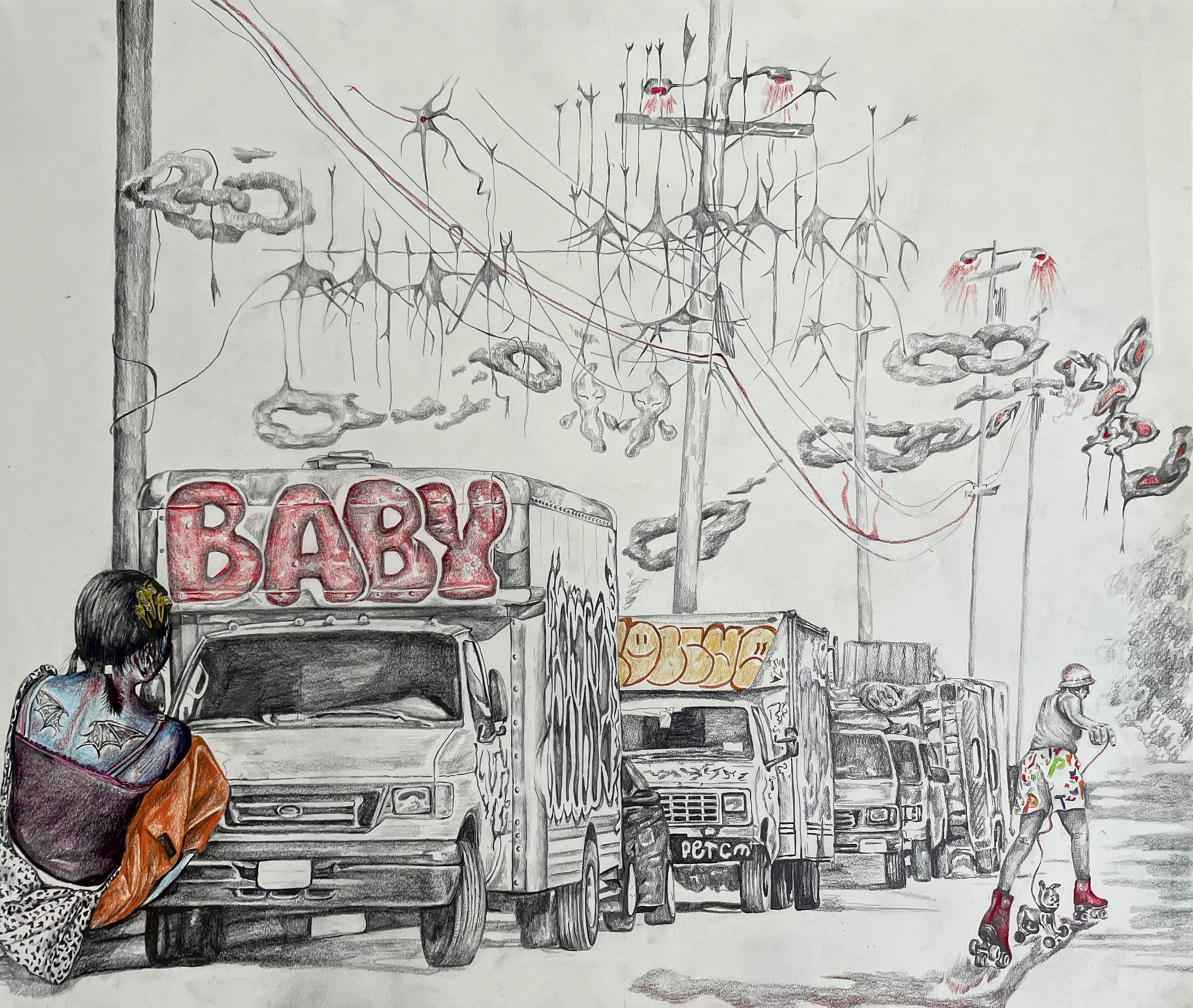 oaklands truck sitter 18x24 graphite and colored pencil on paper