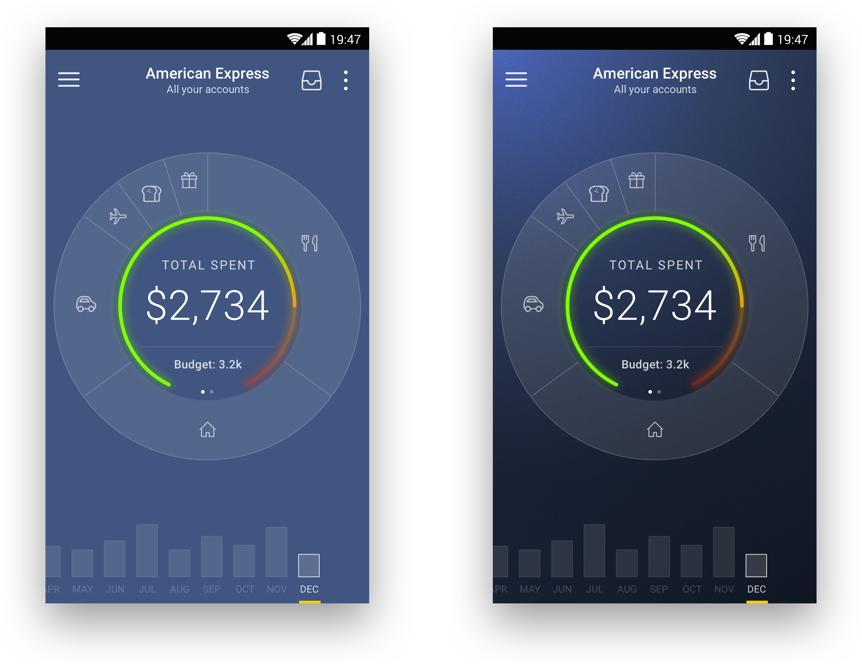 Left: base color only. Right: with gradients