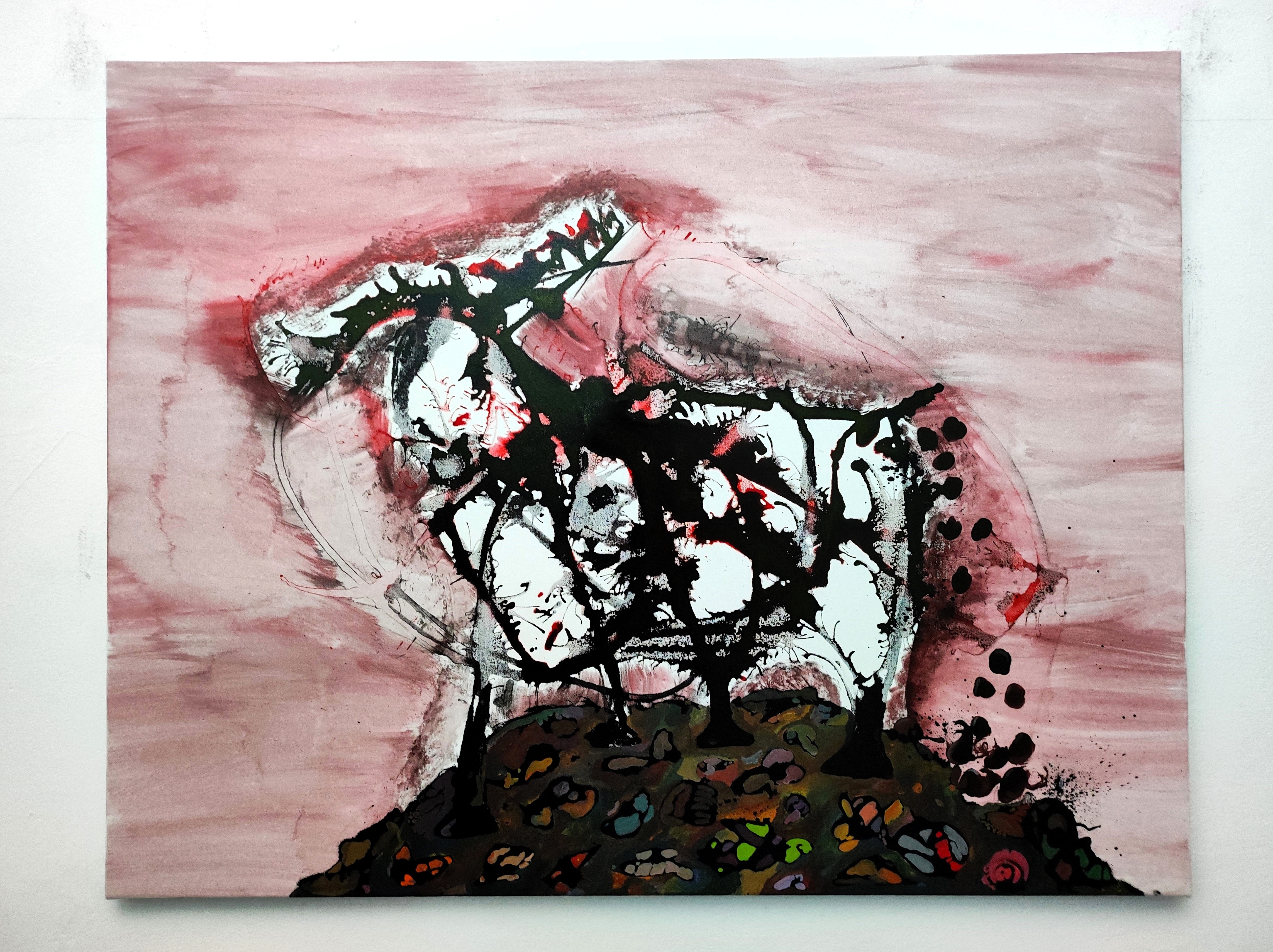 Goat; watercolor, acrylic, ink on canvas, 90 x 70 cm