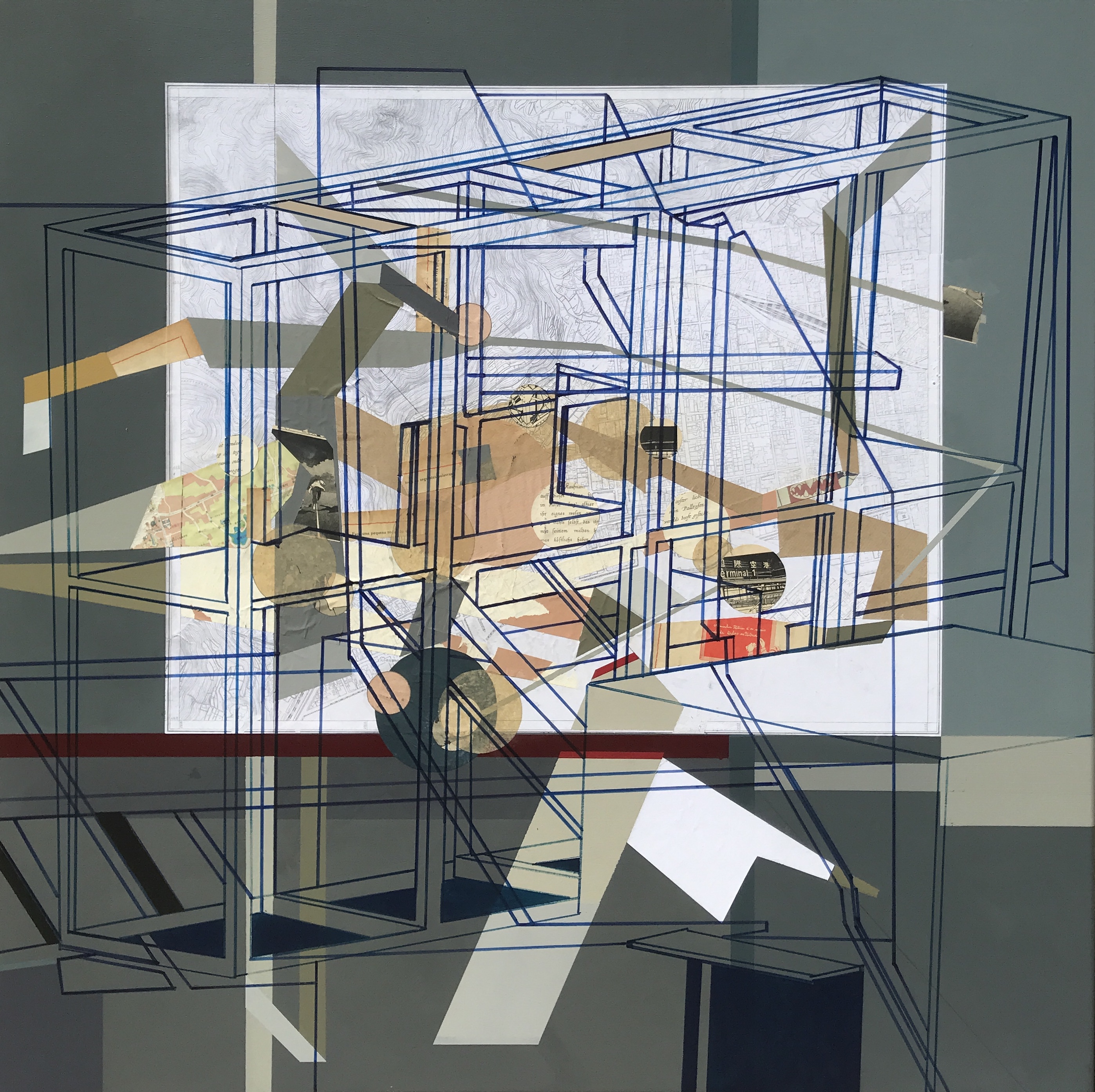 “Terminal I” 2019 Mixed Media on Canvas 100x100 cm