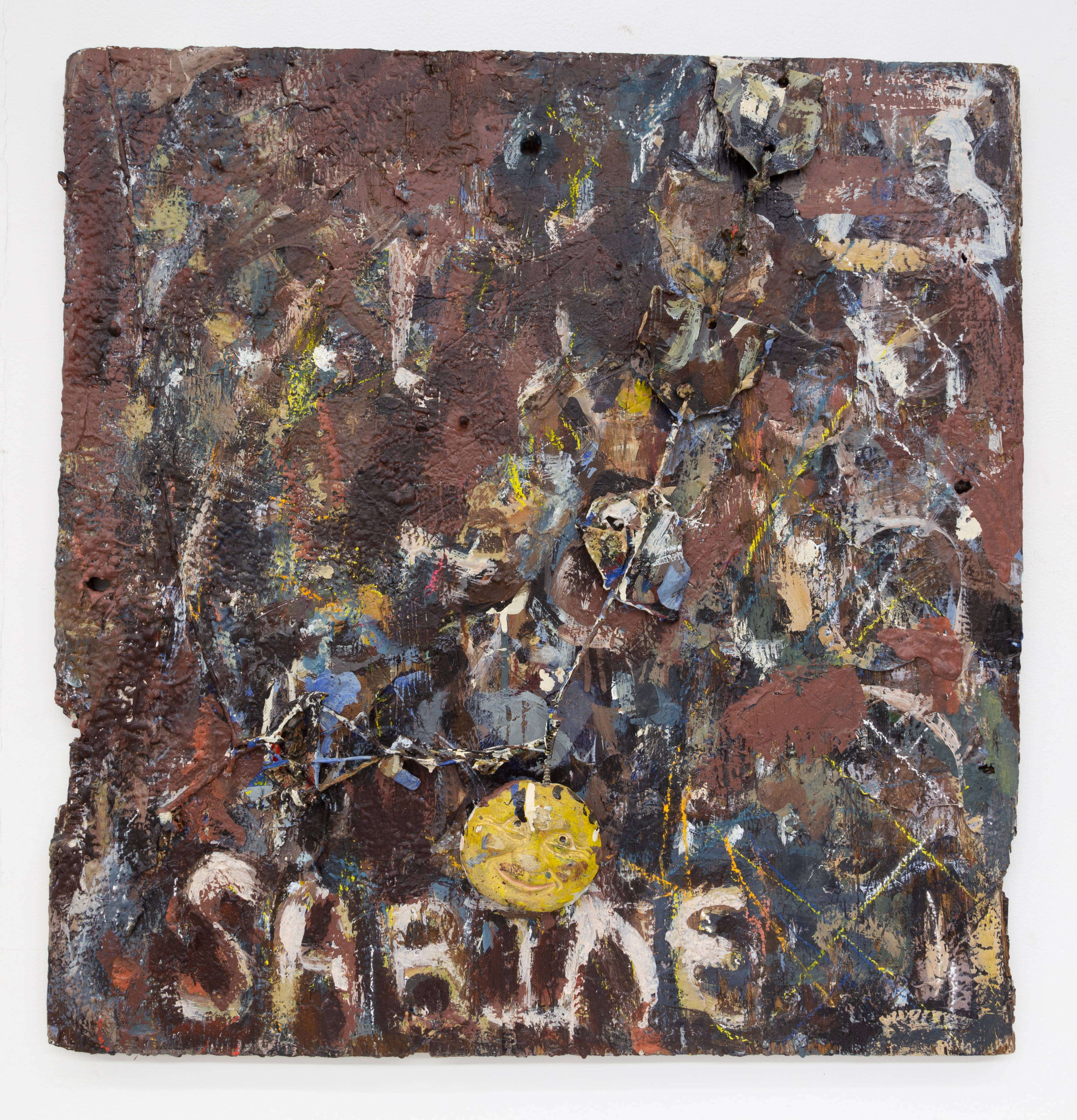 Cay Bahnmiller, Sabine, 1999-2005, oil, latex, nails, string, metal on wood, 25.25 x 25 x 2 inches