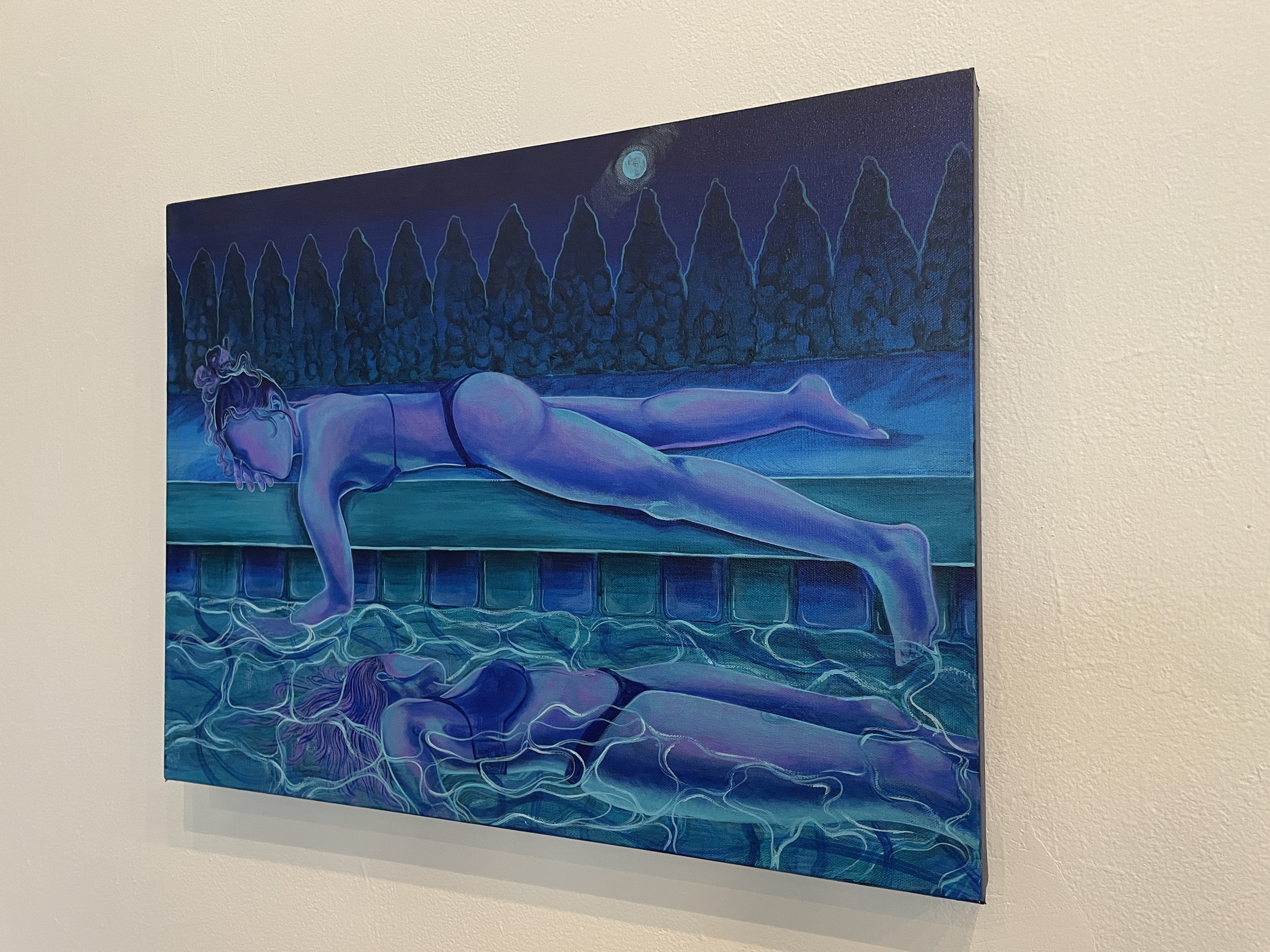 "poolside convo about your summer", 2023/ 18" x 24"/ acrylic on canvas