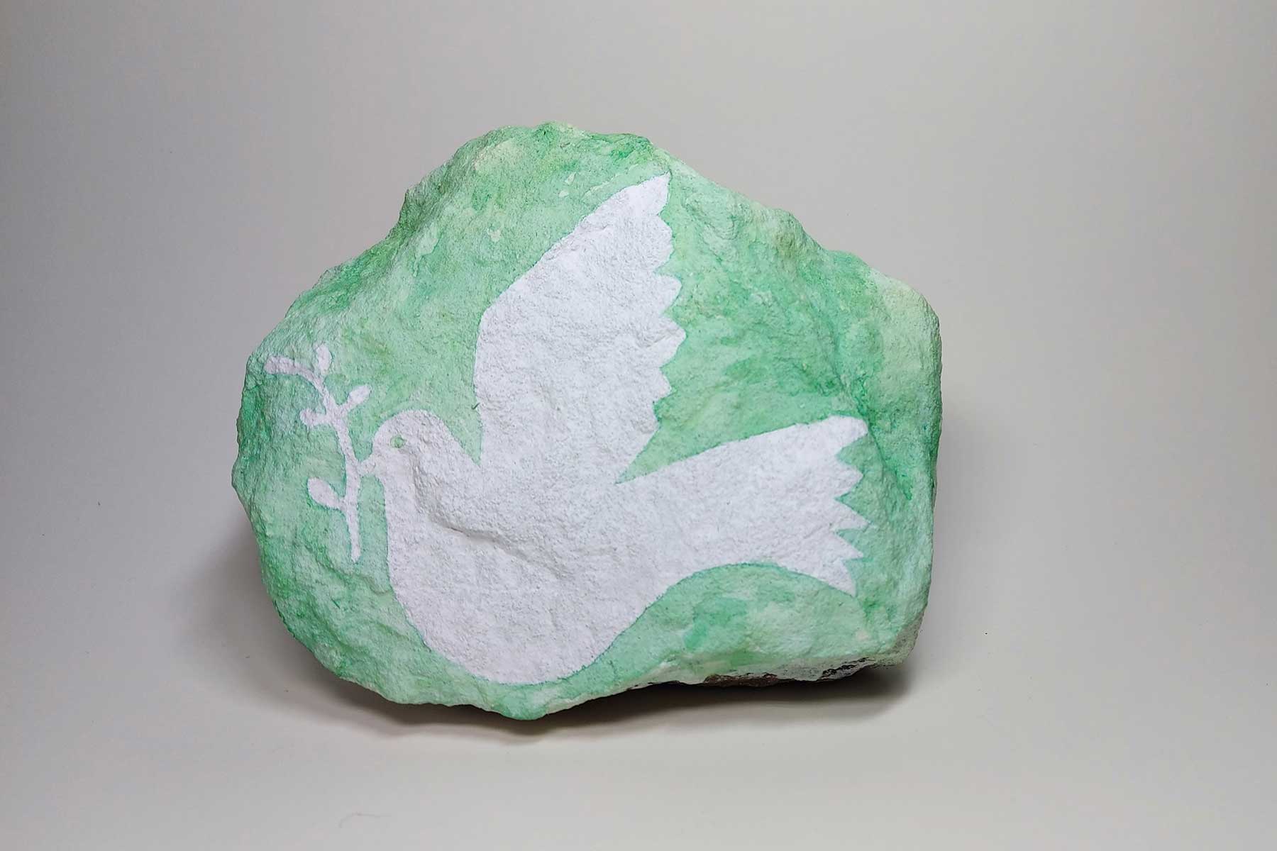 Peace Dove 6, 2021, watercolour and gesso on rock