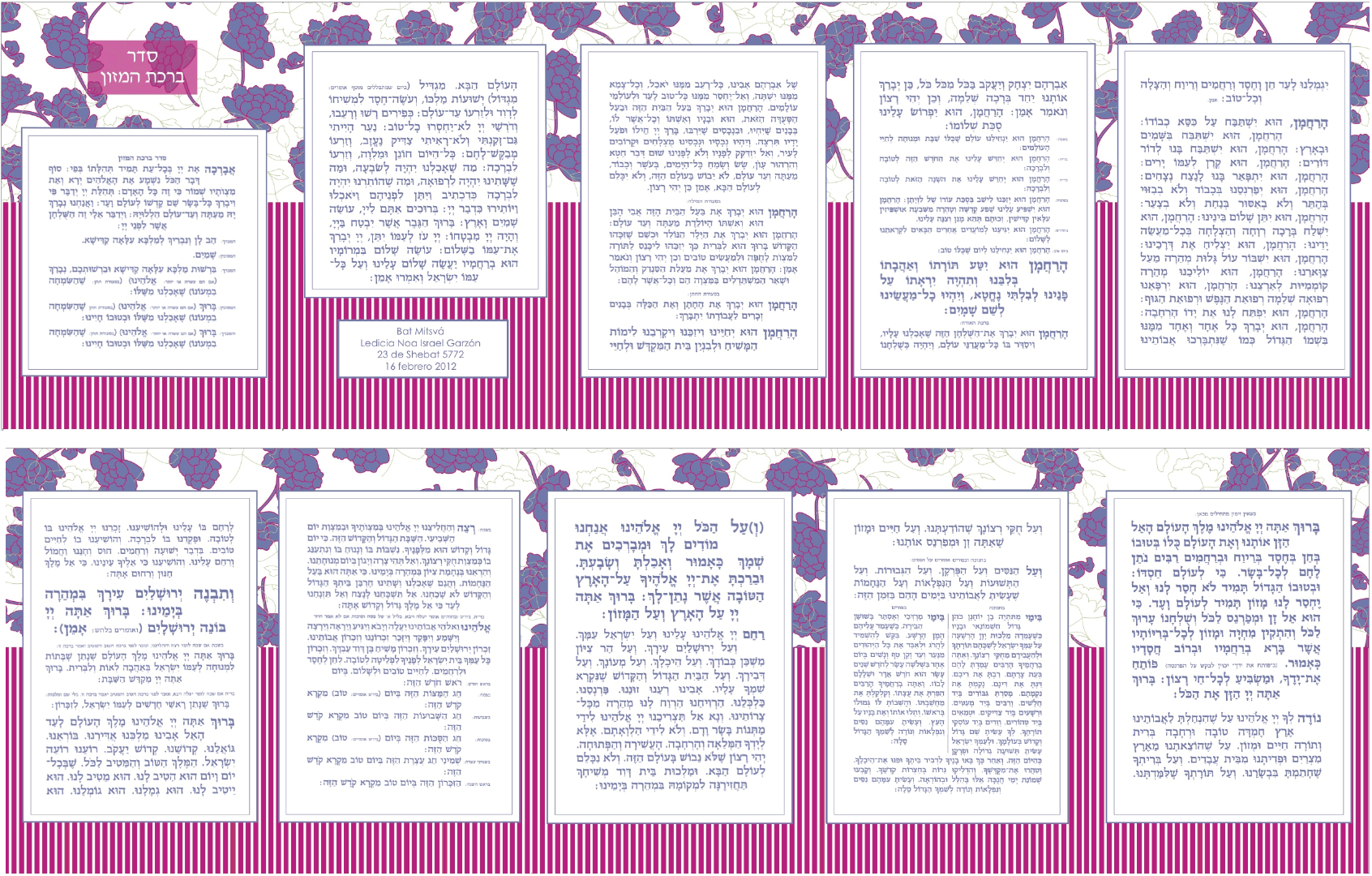 Seder Birkat Hamazon Desplegable de 5 cuerpos Formato cerrado: 8,8 x 13 cms