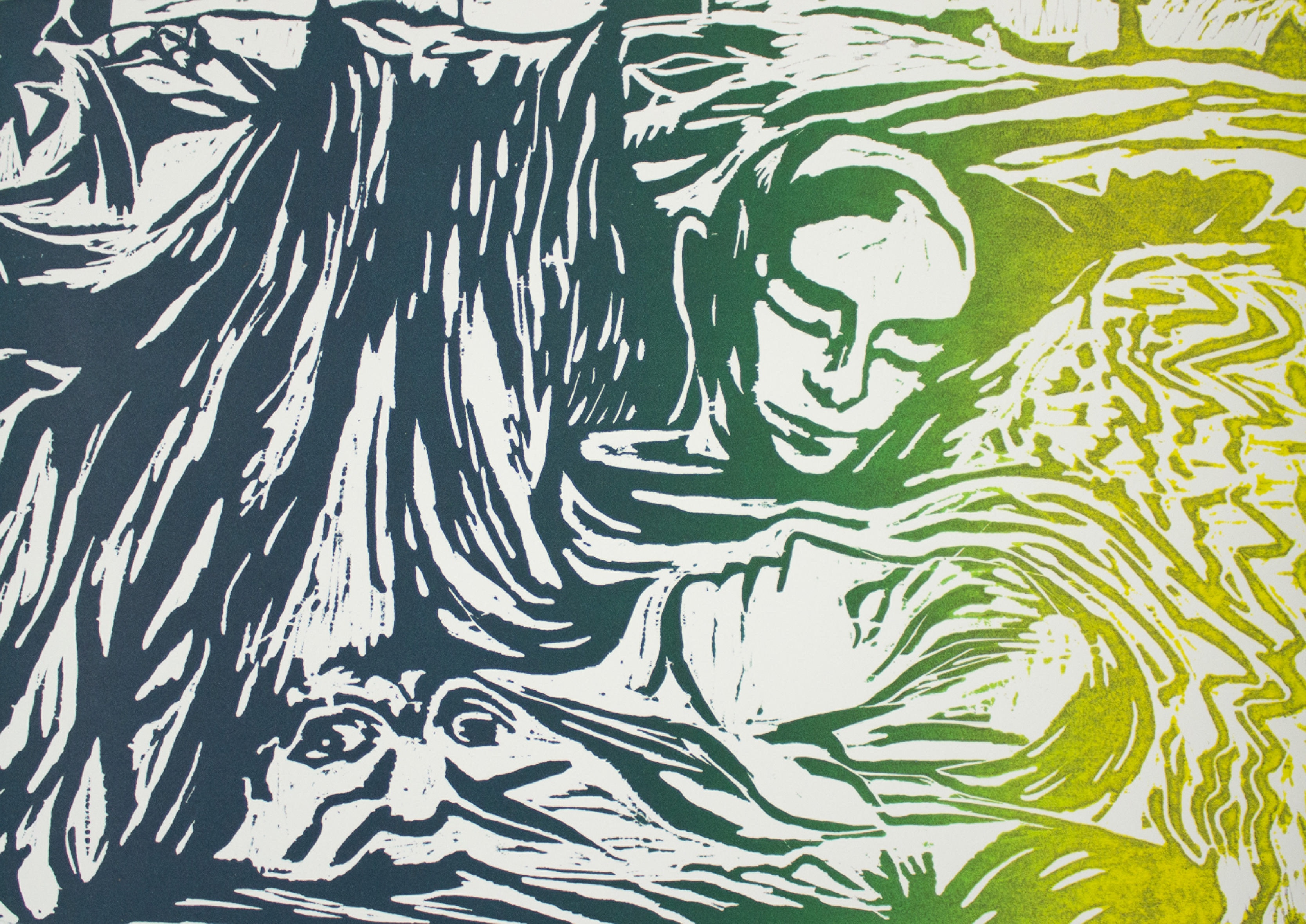 'You spotted snakes with double tongue',  2022. Woodcut on paper, 42x30cm