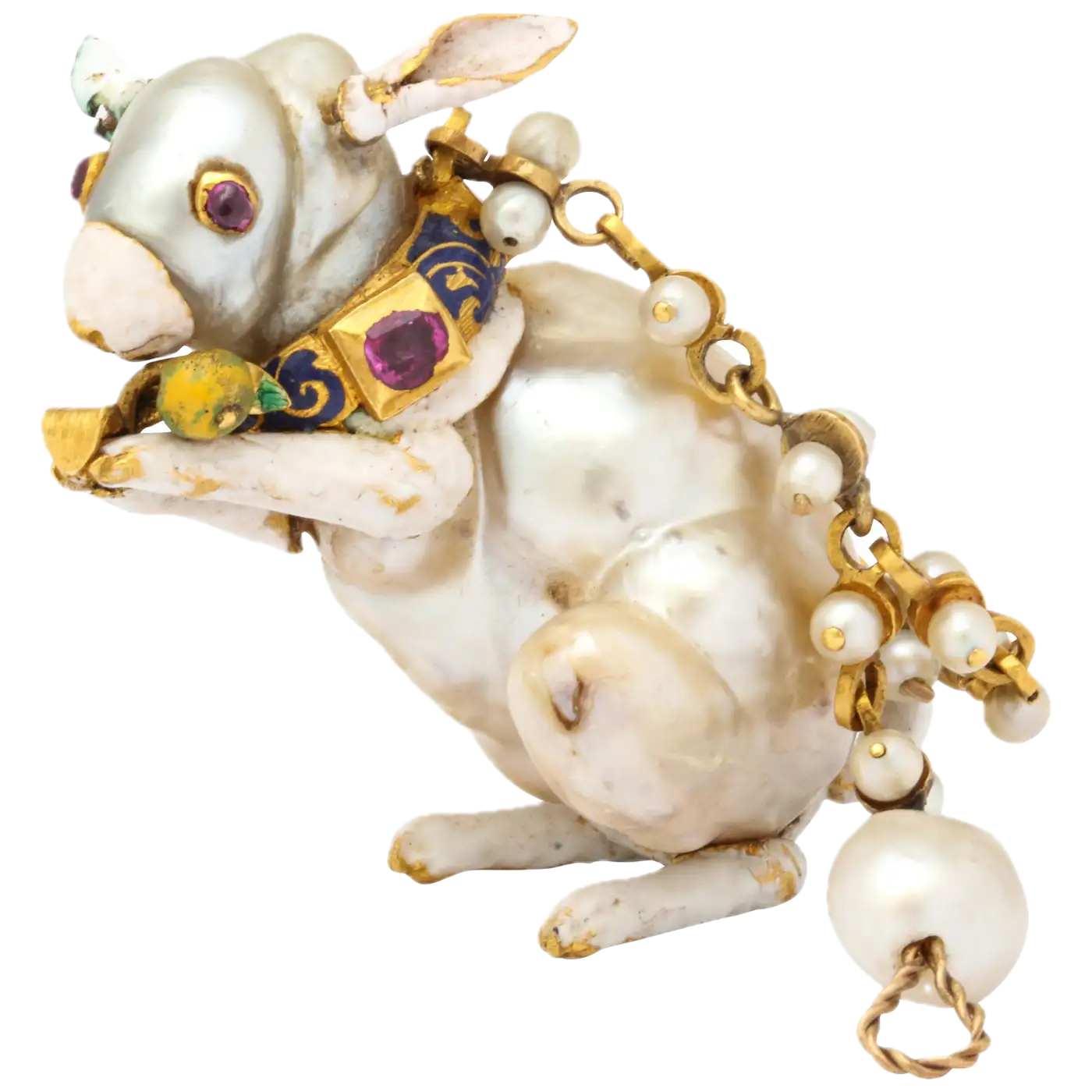 19th Century Renaissance Revival Natural Pearl Gold Rabbit Pendant - copie