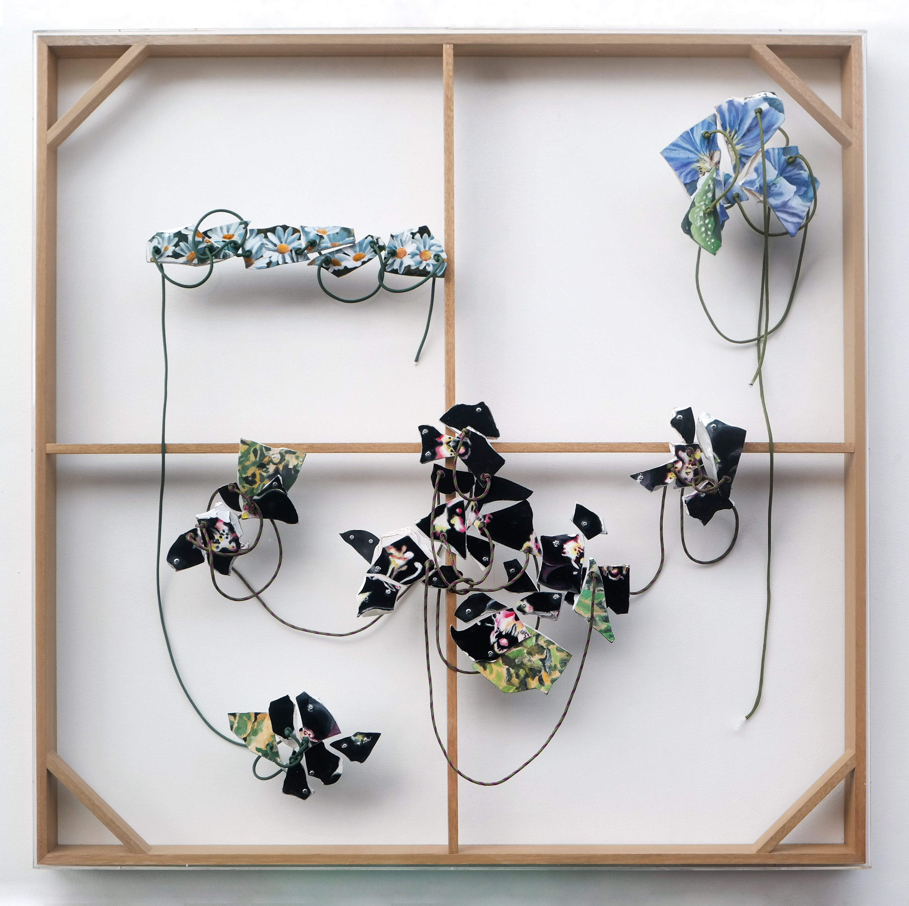 Sunday Construction #1 | 2022 | Wood, acrylic, resin, cord, acrylic paint | 100 x 100 x 5 cm