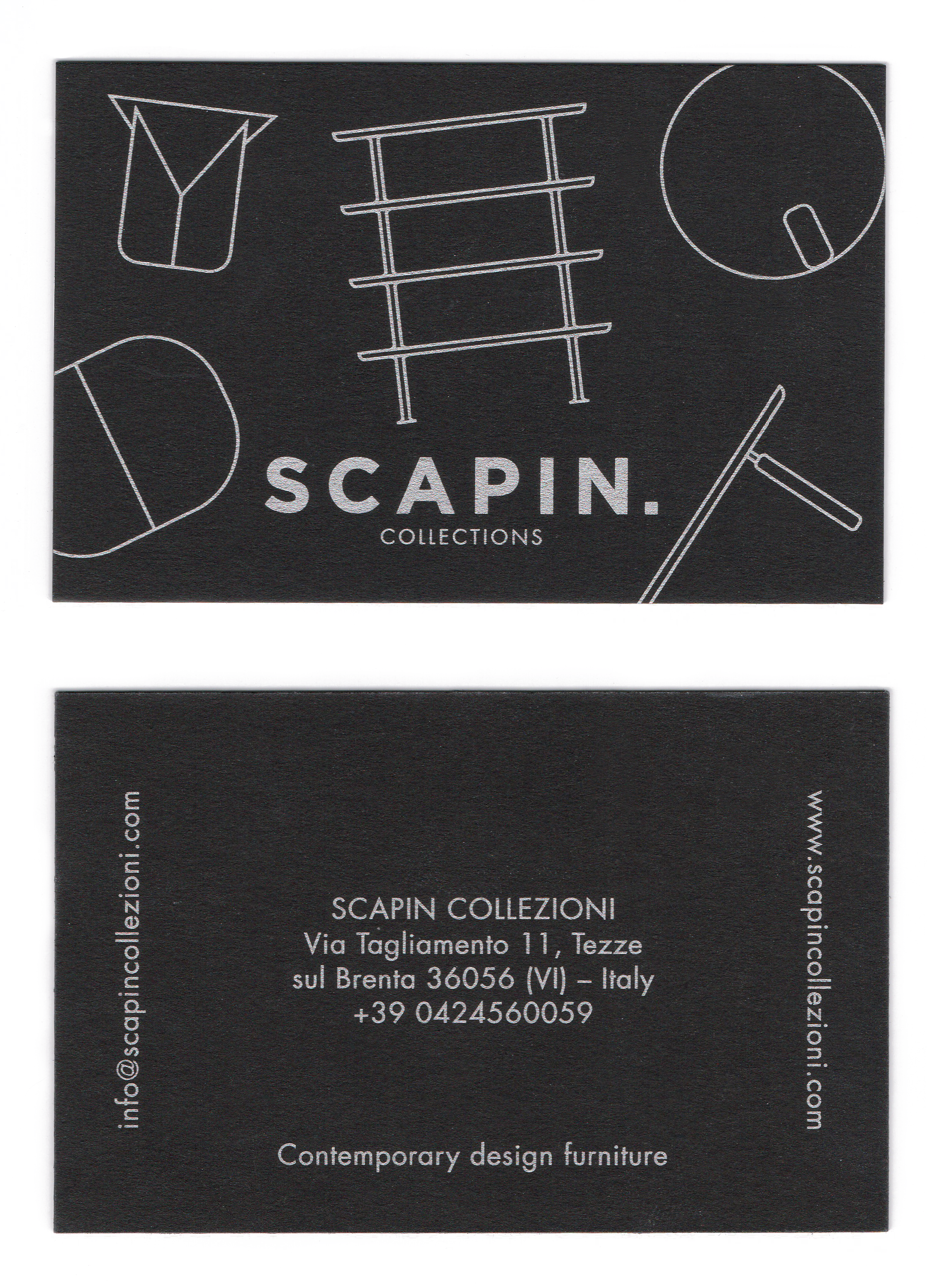 Business cards for the furniture brand SCAPIN Collezioni